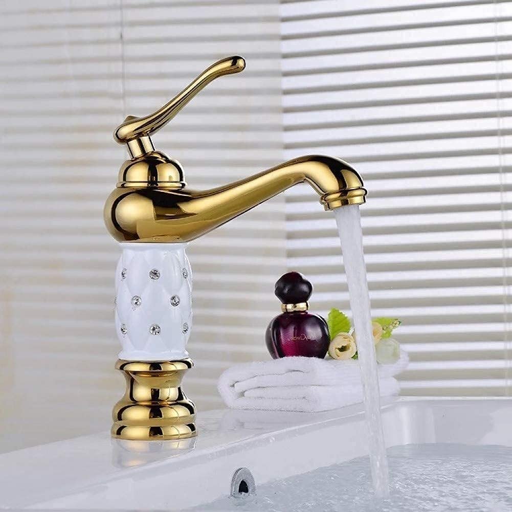 Luxury Golden Crystal Vessel Sink Faucet - Single Hole Deck Mounted Bathroom Basin Tap with Diamond Brass Mixer for Hot & Cold Water - Perfect for Modern Vanity, Powder Room and Guest Bathroom Decor