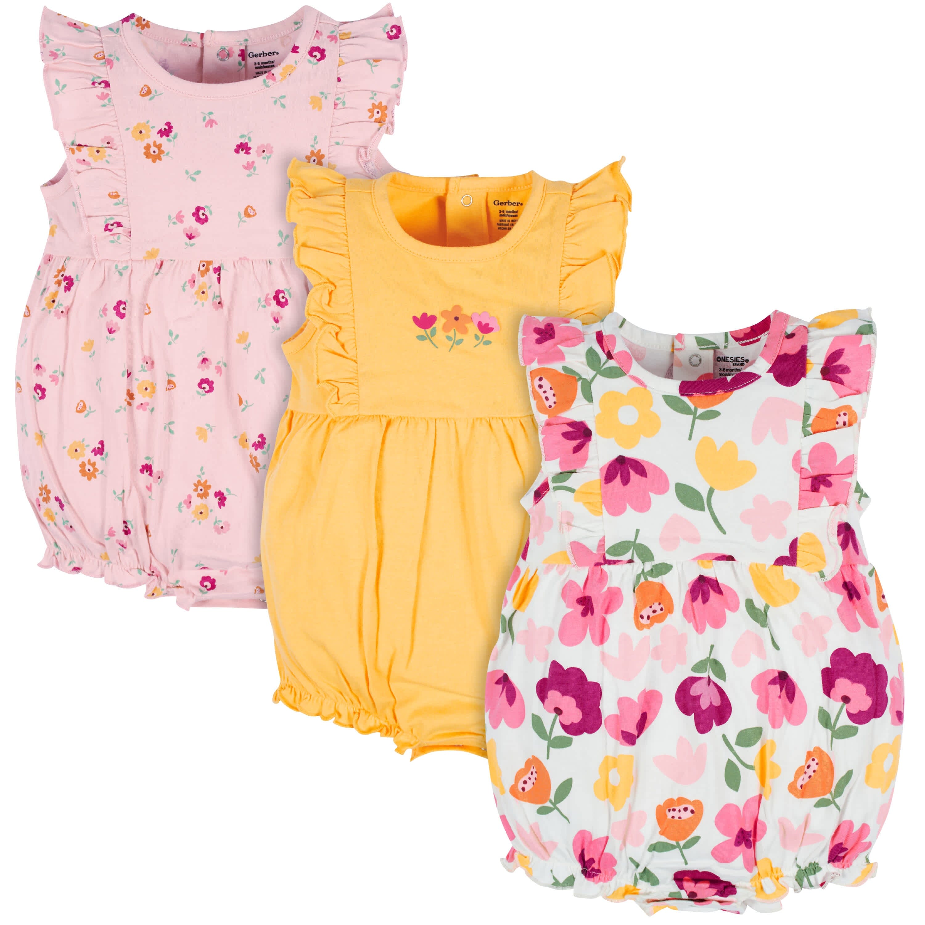 3 Pack Baby Girls Floral Fox Rompers - Soft Cotton Jumpsuits for Infants & Toddlers - Cute Animal Print Outfits for Playdates, Photoshoots & Special Occasions