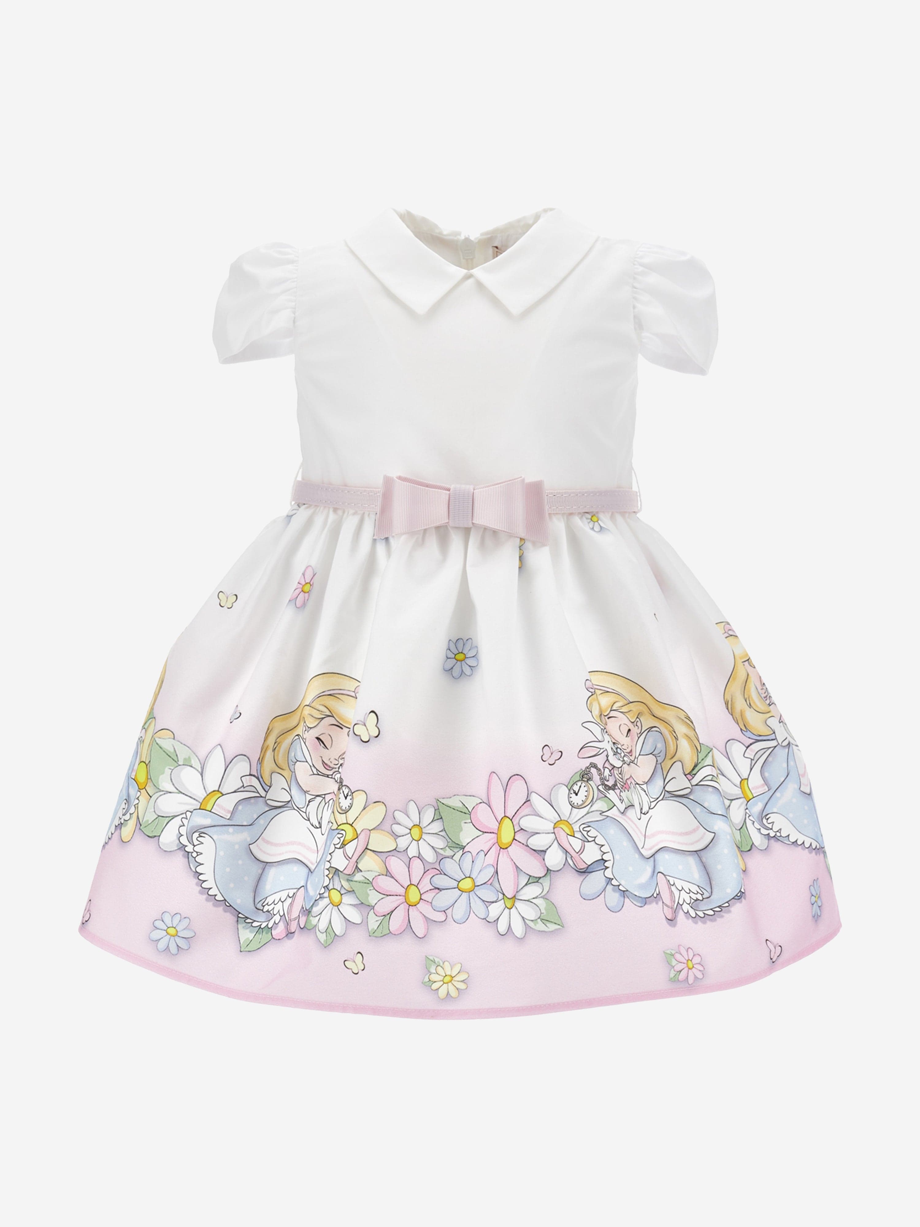 Baby Girls Alice in Wonderland Costume Dress - White Tea Party Outfit for Halloween, Birthday & Dress-Up Play
