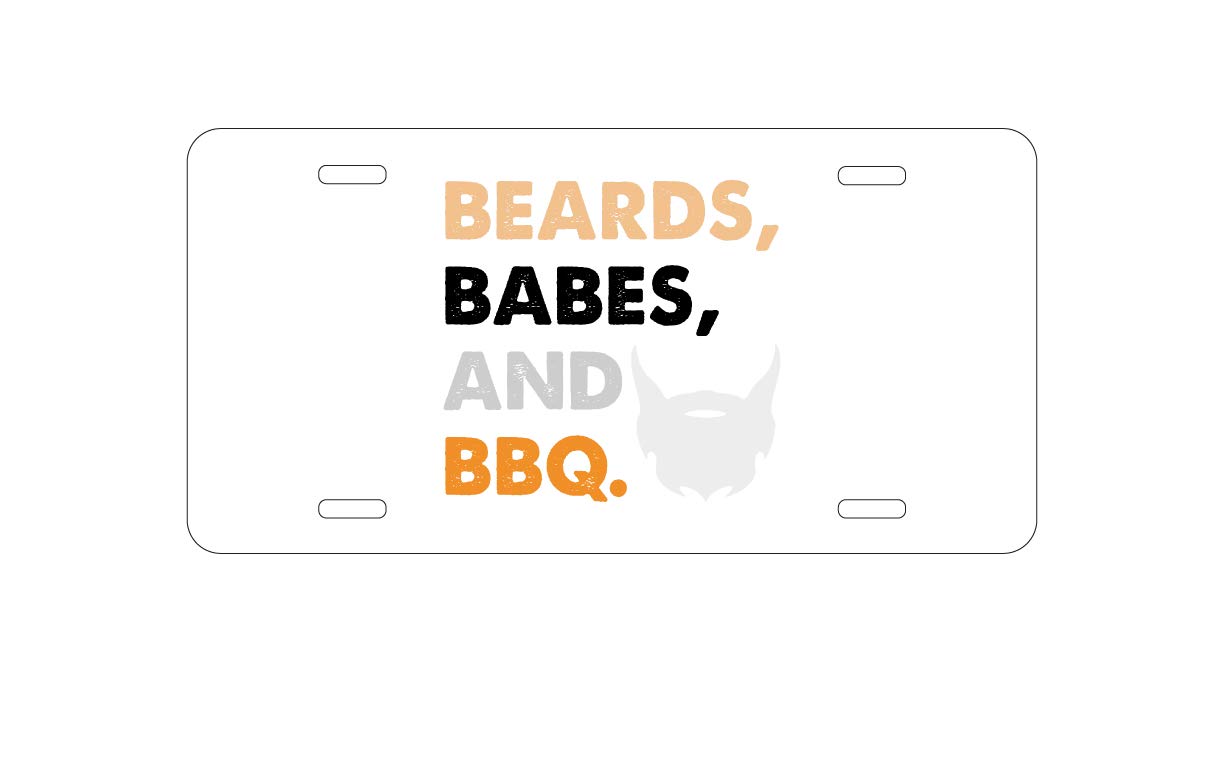 Custom Aluminum Vanity License Plate for Cars - Personalized Front License Plate with 'Beards, Babes and BBQ' Design - Perfect for Car Enthusiasts, Gifts & Tailgating Parties