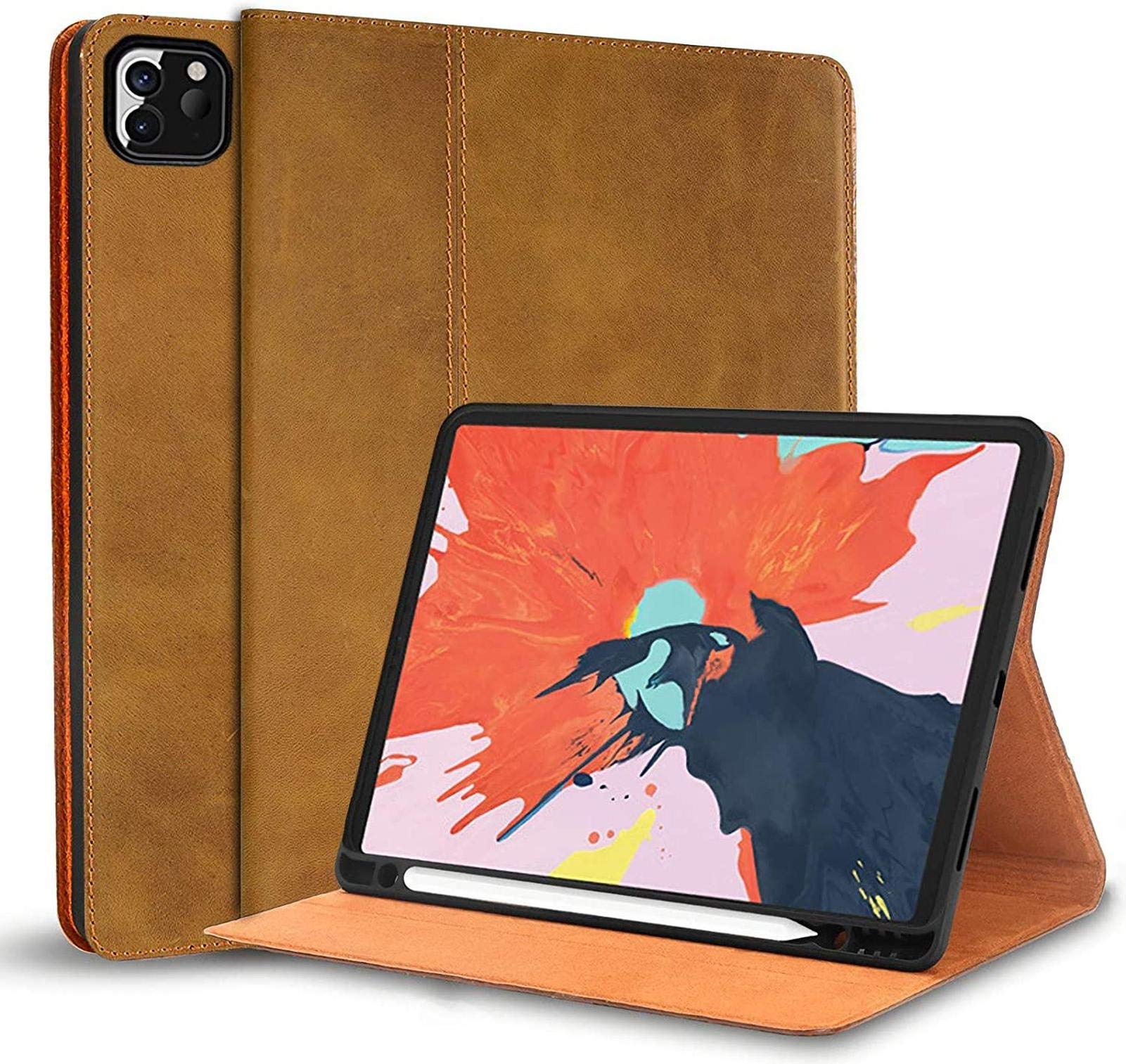 Premium Genuine Cowhide Leather Case for iPad Air 4 (10.9 Inch 2020 Model) with Built-In Apple Pencil Holder - Brown Folio Cover for iPad Air 4th Generation | Perfect for Work, Travel & Home Use