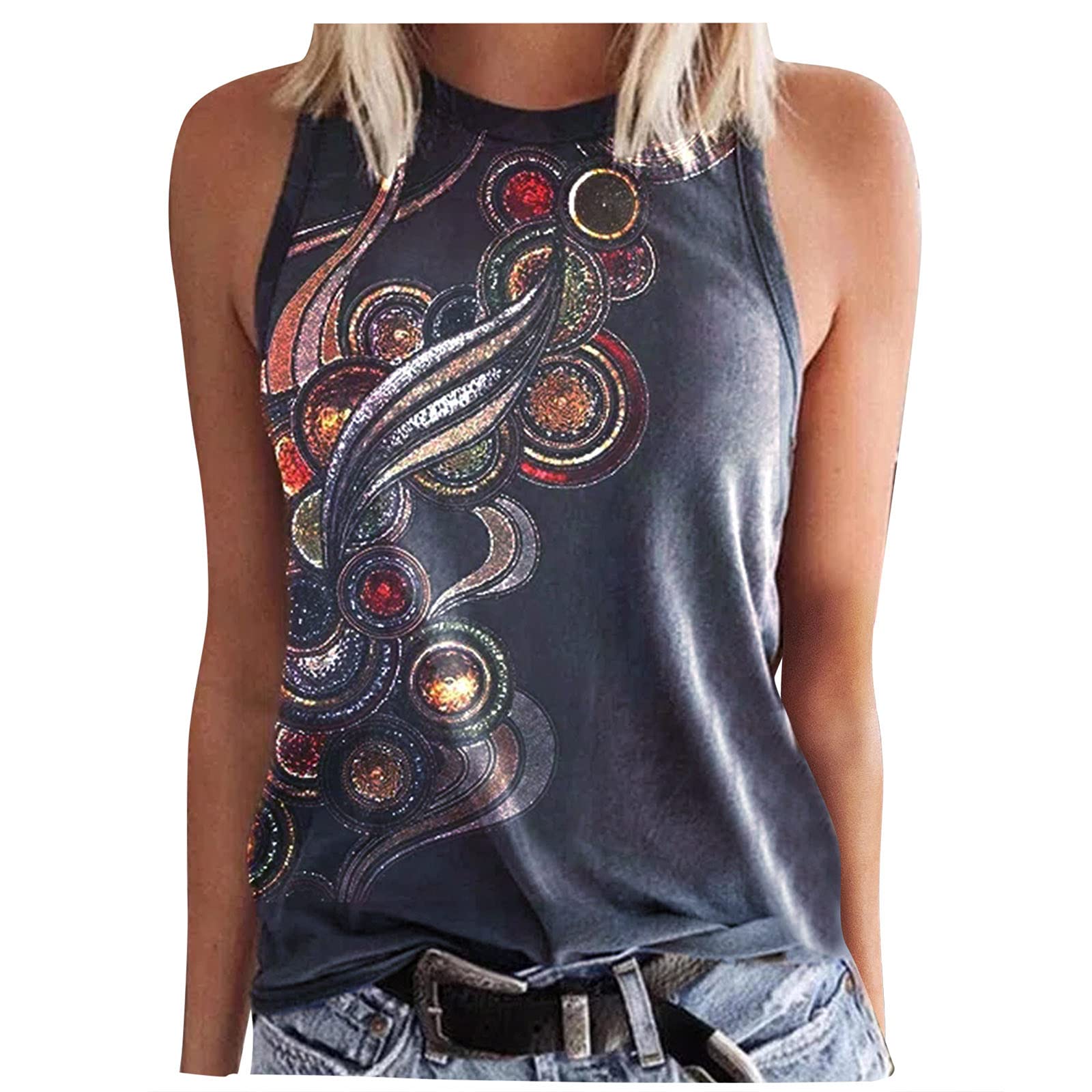 MOOKO Women's Workout Tank Tops - Breathable Athletic Sleeveless Shirts with High Neck, Loose Fit Crop Top for Gym, Yoga, Running & Summer Casual Wear