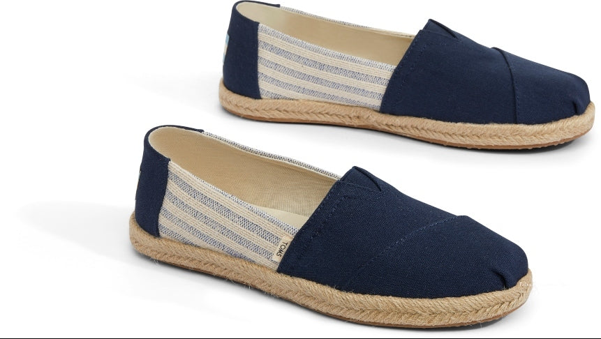 TOMS Women's Navy Striped Canvas Slip-On Shoes - Comfortable Casual Loafers for Everyday Wear, Walking & Travel
