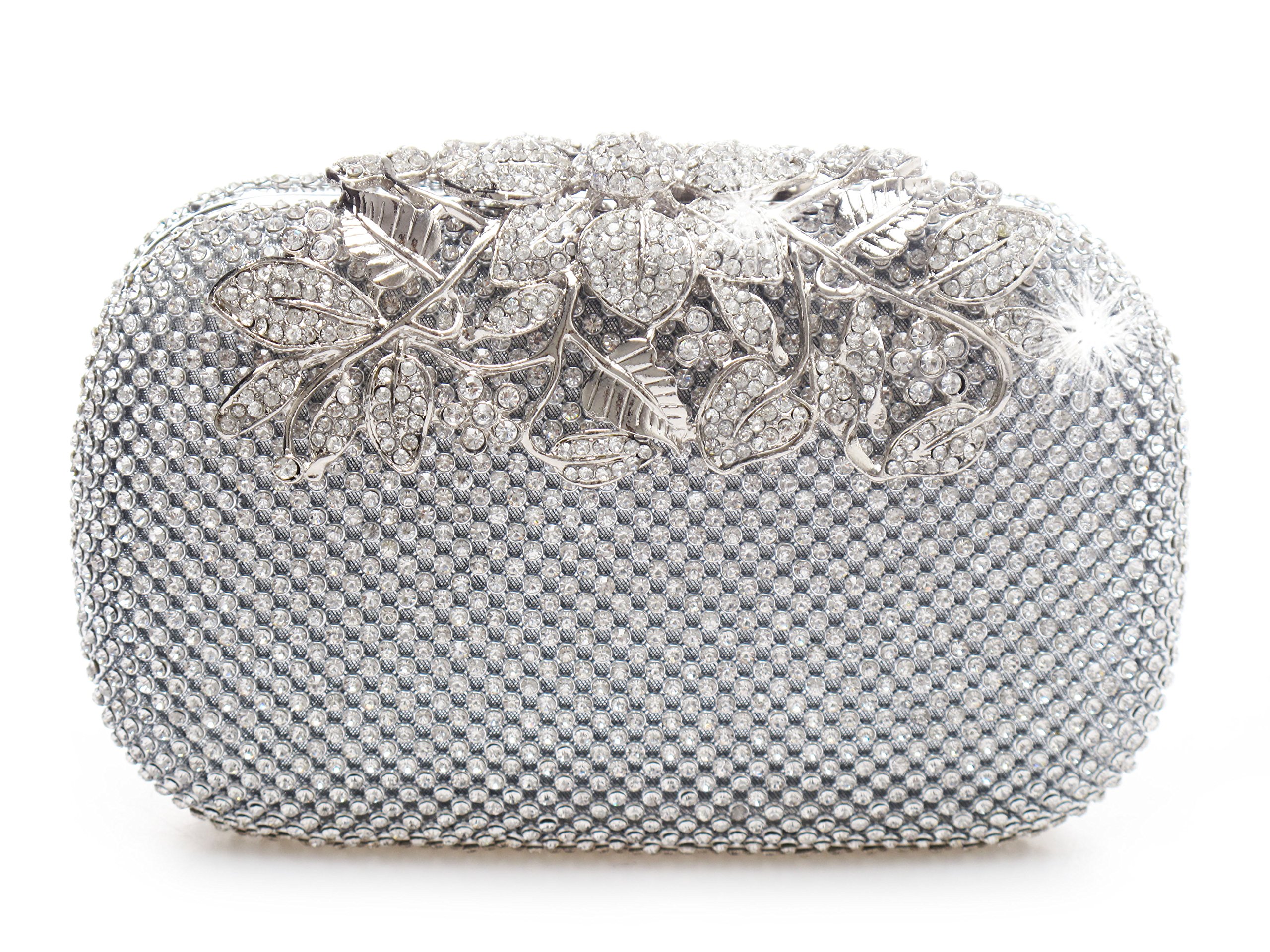 Elegant Silver Crystal Clutch Purse with Unique Clasp - Sparkling Diamond Evening Bag for Party, Wedding, Prom & Special Occasions
