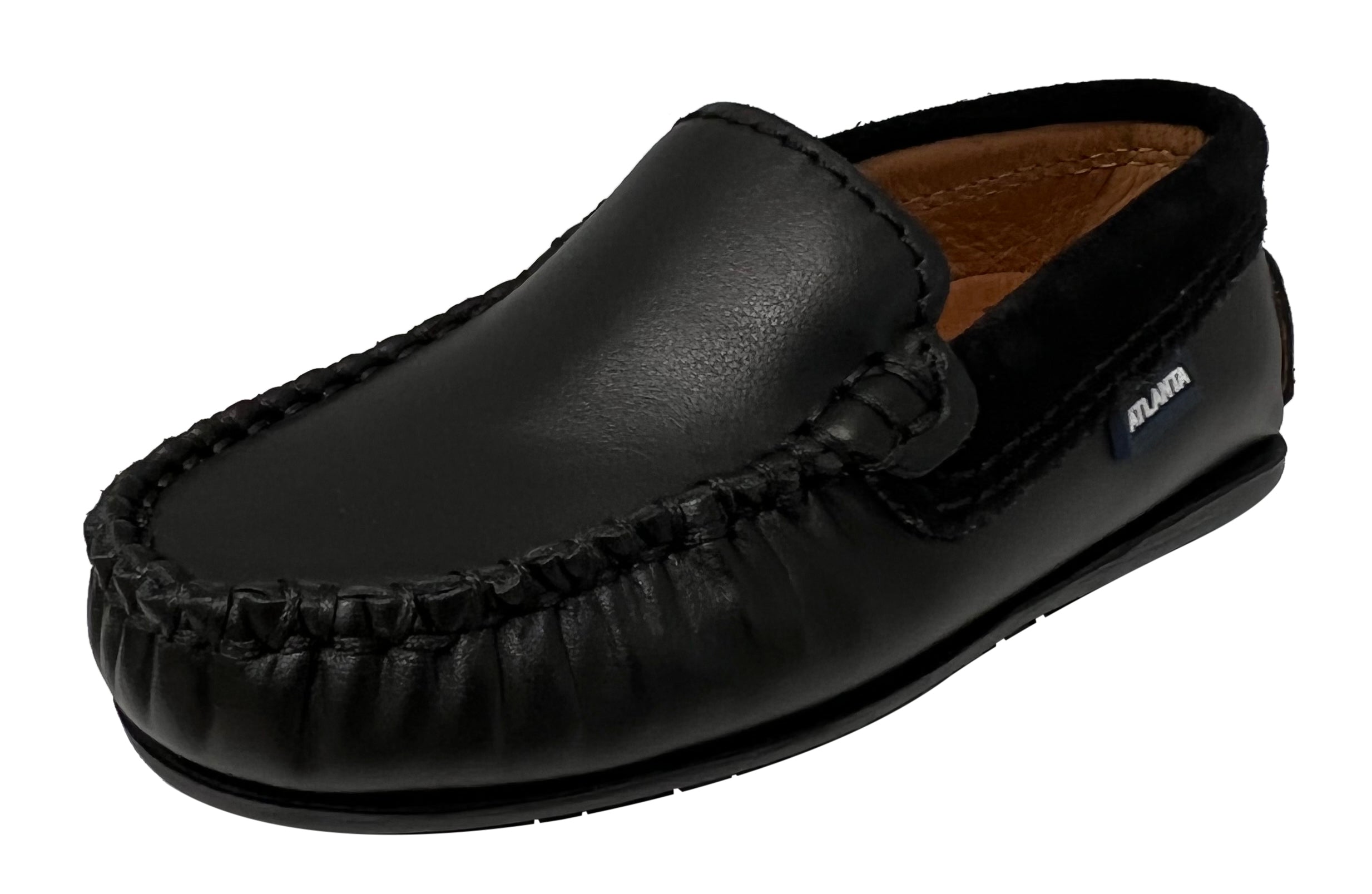 **Boys & Girls Atlanta Moccasin Loafers – Soft Leather & Suede Slip-On Shoes for Kids (Black) – Perfect for School, Casual Wear & Special Occasions**