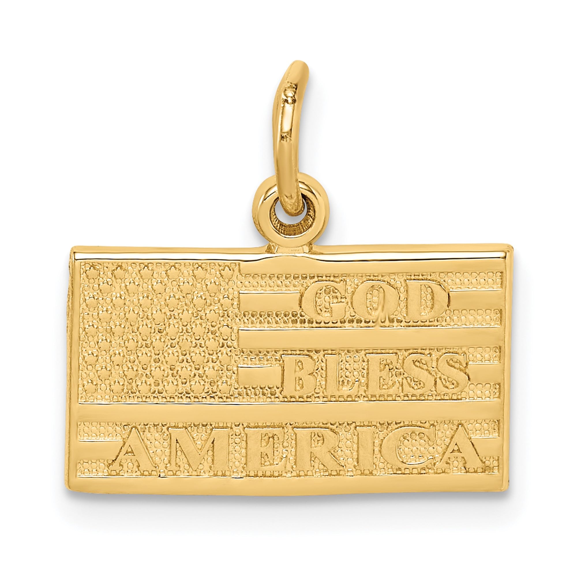 14K Solid Yellow Gold God Bless America Flag Necklace - Patriotic Jewelry for Women & Men - Perfect for Independence Day, Memorial Day & Everyday Wear