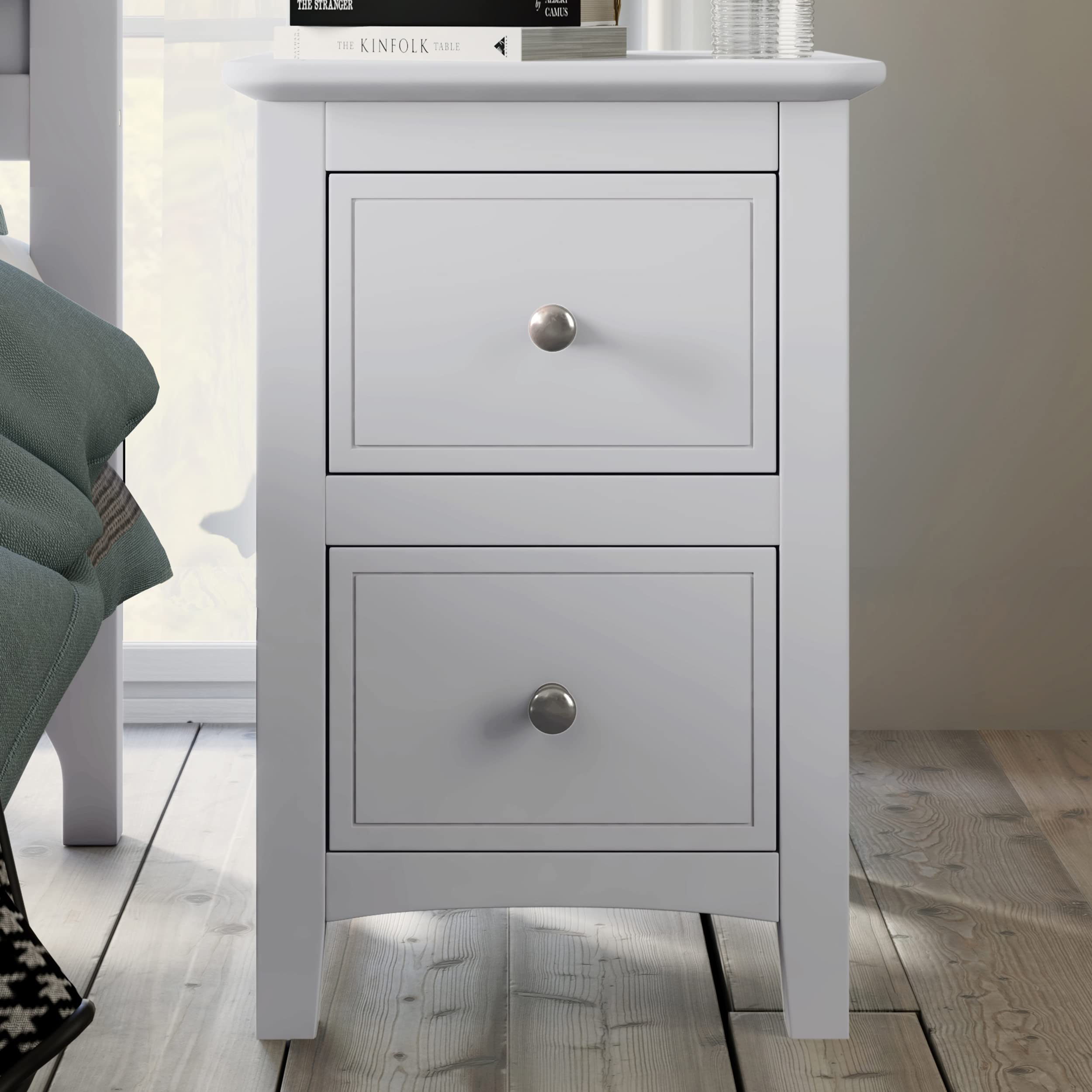 SSLine Solid Wood 2-Drawer Dresser Nightstand - Modern Tall Storage Side Table with Wide Space & Round Metal Knobs - Bedroom End Table, Living Room Furniture for Home Organization & Decor