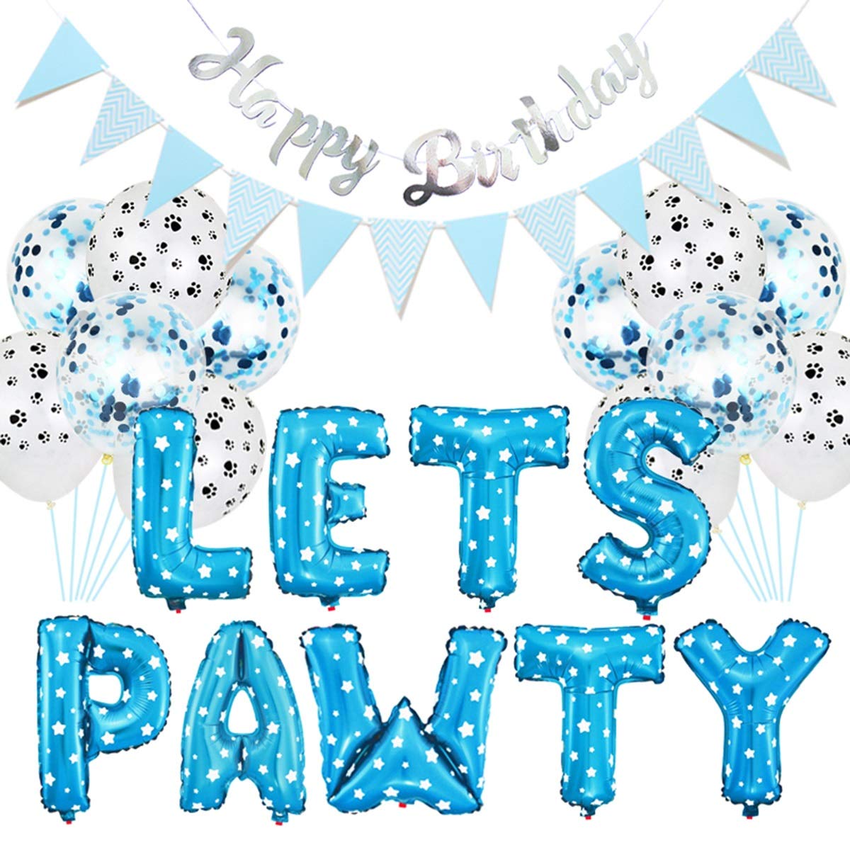 23PCS Pet Party Decoration Kit - Dog Paw Print Balloons, Foil Balloons & Happy Birthday Banner with 