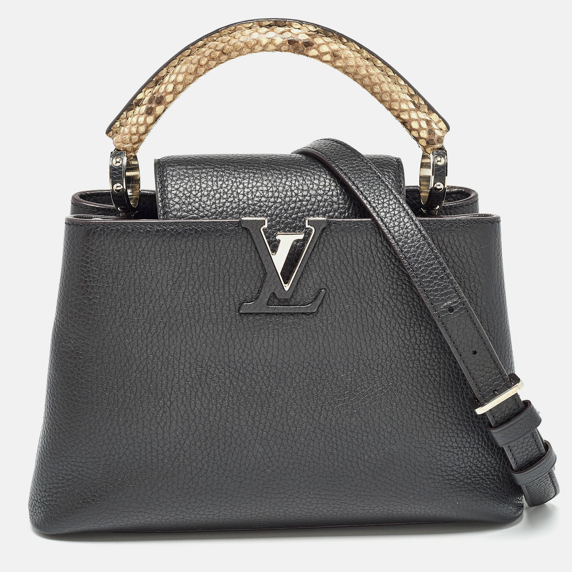 Luxury Black Leather & Python Capucines BB Handbag for Women - Elegant Designer Crossbody Purse for Evening Parties, Date Nights & Special Occasions