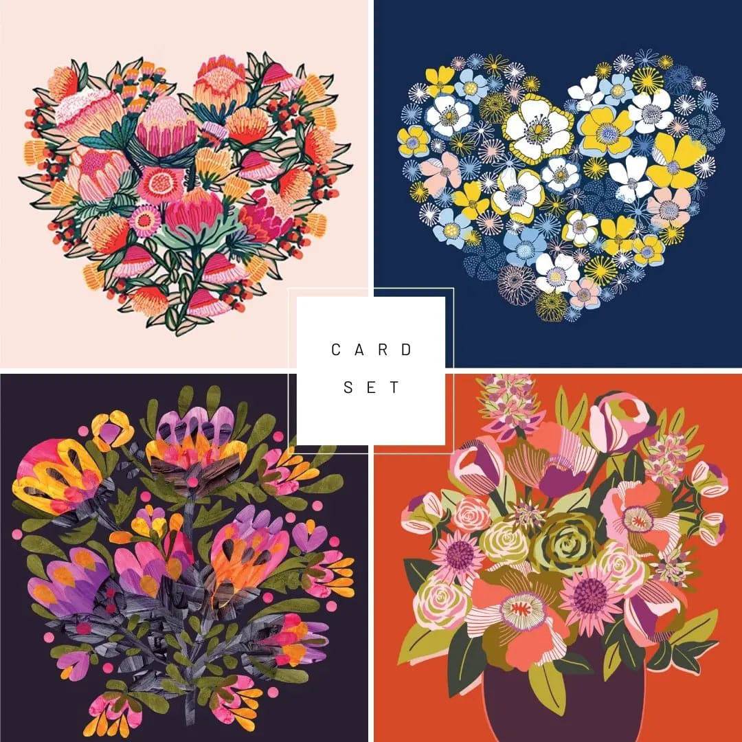 Floral Hearts Greeting Card Set - Handmade Botanical Art Cards for Birthdays, Anniversaries & Thank You Notes | Perfect for Weddings, Mother's Day & Romantic Occasions