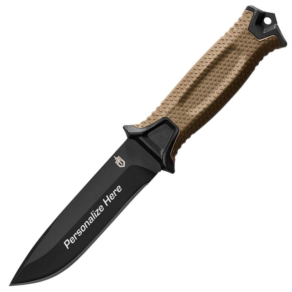 Custom Engraved Gerber Strongarm Coyote Brown Fixed Blade Knife - Tactical Survival, Outdoor Camping & Hunting Essential
