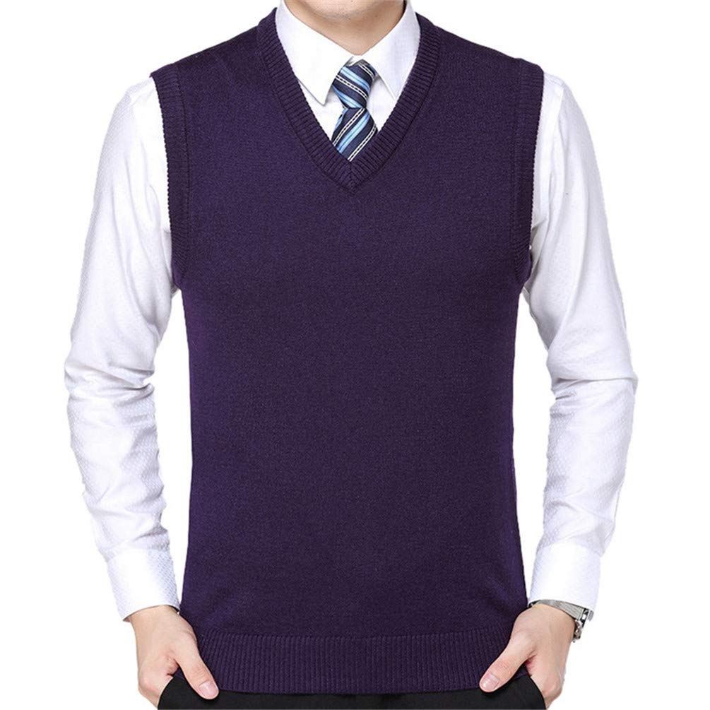 Men's Purple Knitted Sleeveless Sweater Vest - Asian Size XXXL, Comfortable Pullover Waistcoat for Casual Wear, Office & Winter Layering