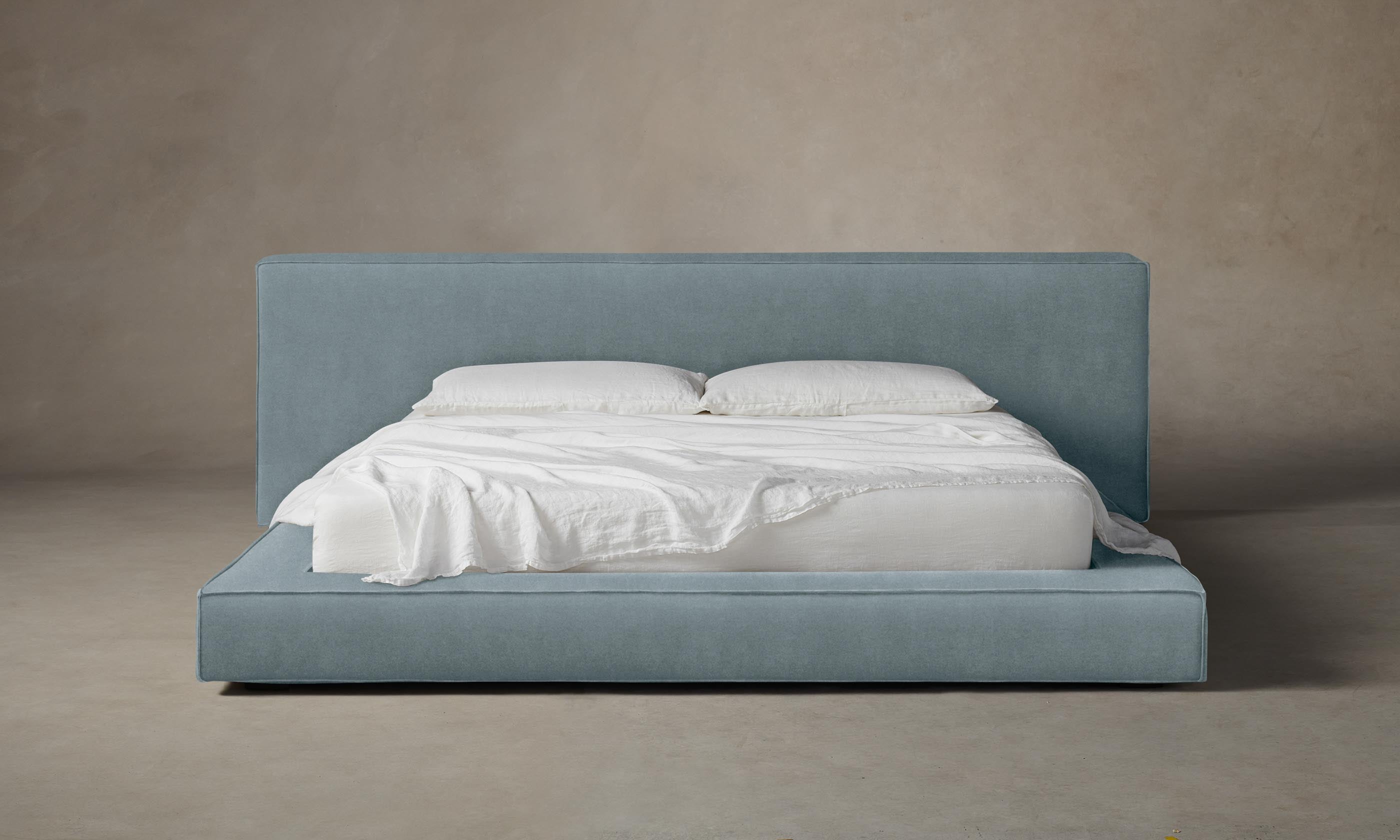The Eldridge Bed - Luxury Performance Velvet Sky Blue Queen Size Bed Frame for Modern Bedrooms | Perfect for Master Bedrooms, Guest Rooms & Stylish Home Decor