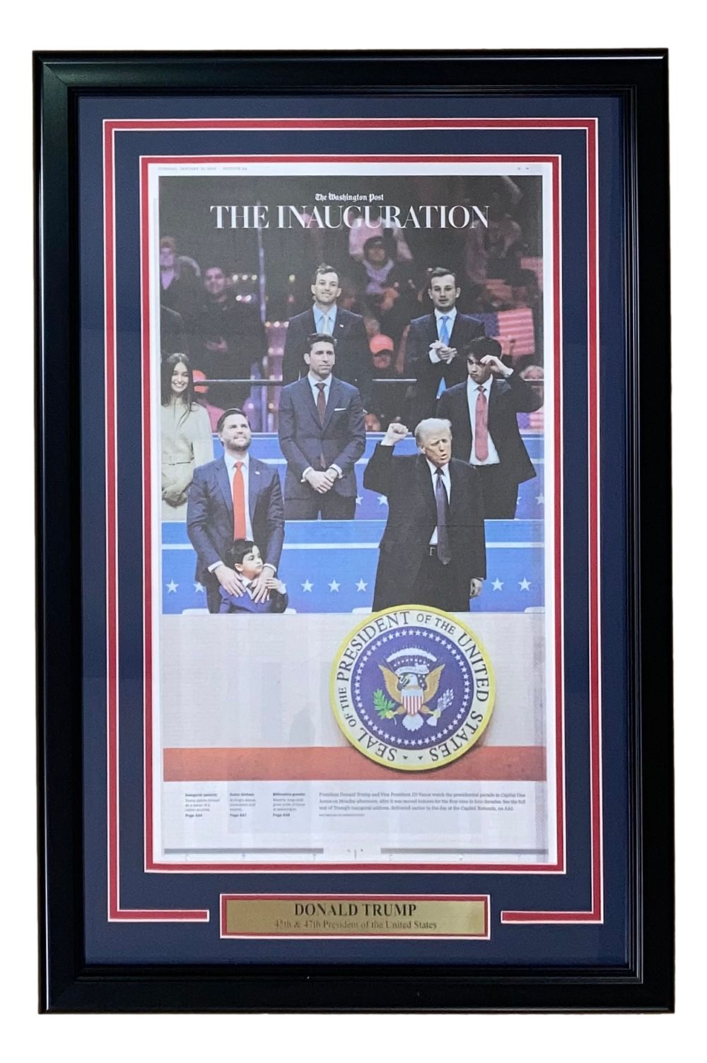 Donald Trump 2025 Inauguration Day Commemorative Framed Newspaper - Washington Post Front Page Reproduction | Perfect for Political Memorabilia Collections & Office Decor