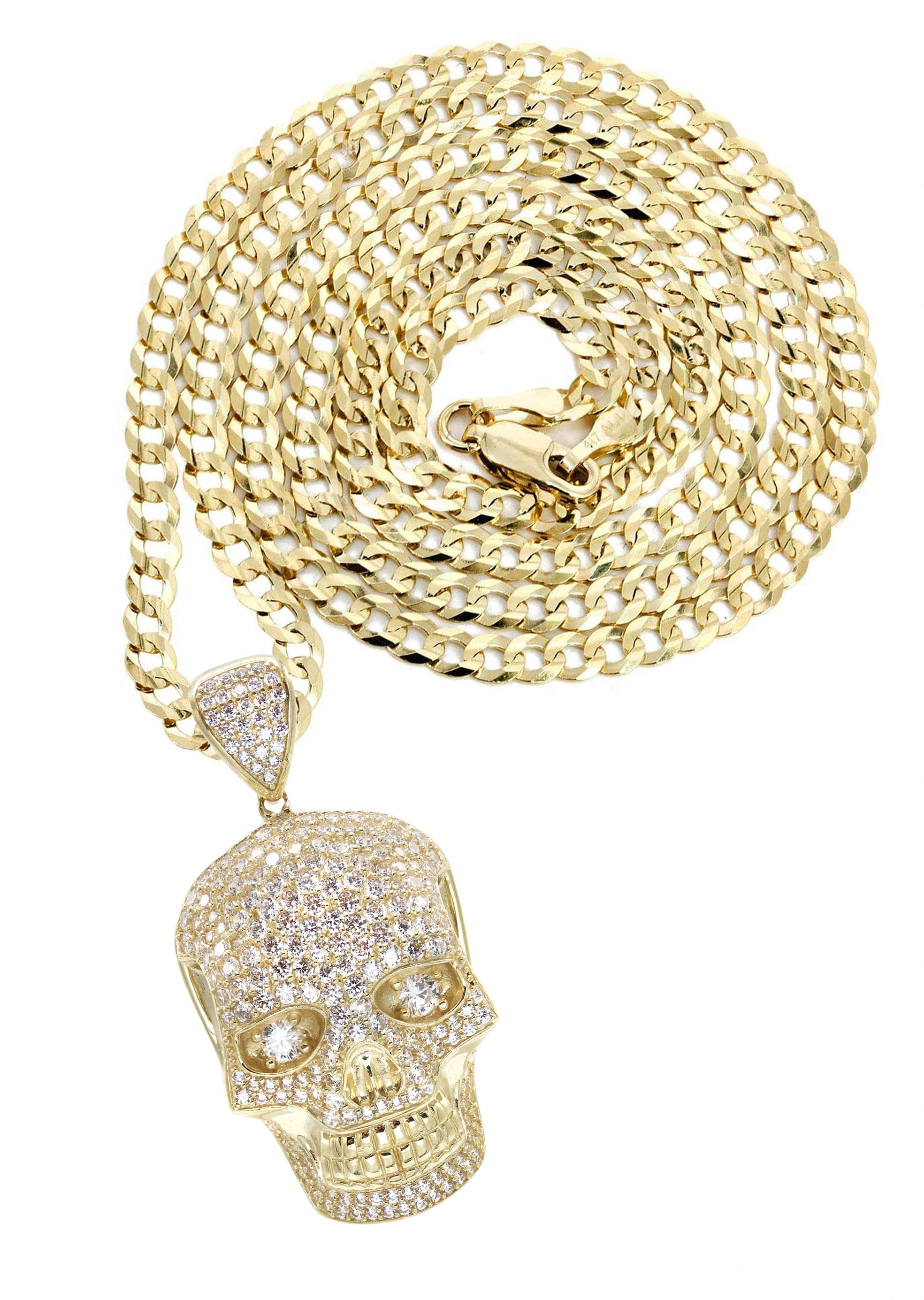 10K Yellow Gold Skull Head Pendant Necklace for Men & Women - 19.4 Grams Solid Gold Gothic Jewelry - Perfect for Halloween, Punk Fashion and Gift Giving