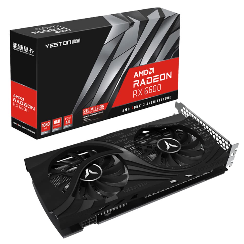 YIWENG RX6600-8G D6 GAEA Gaming Graphics Card - 8GB GDDR6 128-bit Memory, Dual Cooling Fans, Metal Backplate, 3xDP+HDMI - Perfect for PC Gaming, VR, and 4K Video Editing