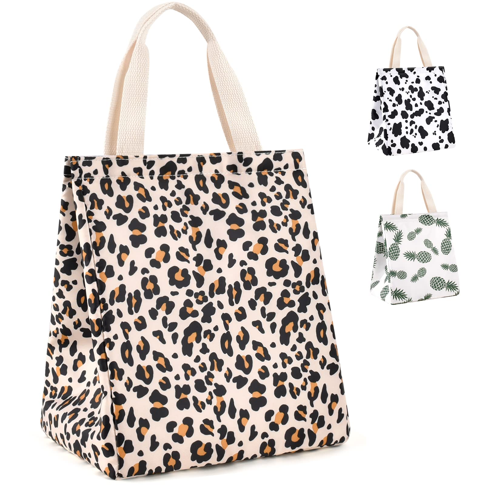 Eco-Friendly Reusable Insulated Lunch Bag with Aluminum Foil Lining - Leopard Print Canvas Lunch Tote for Women & Men - Perfect for Office, School, Picnics & Outdoor Activities