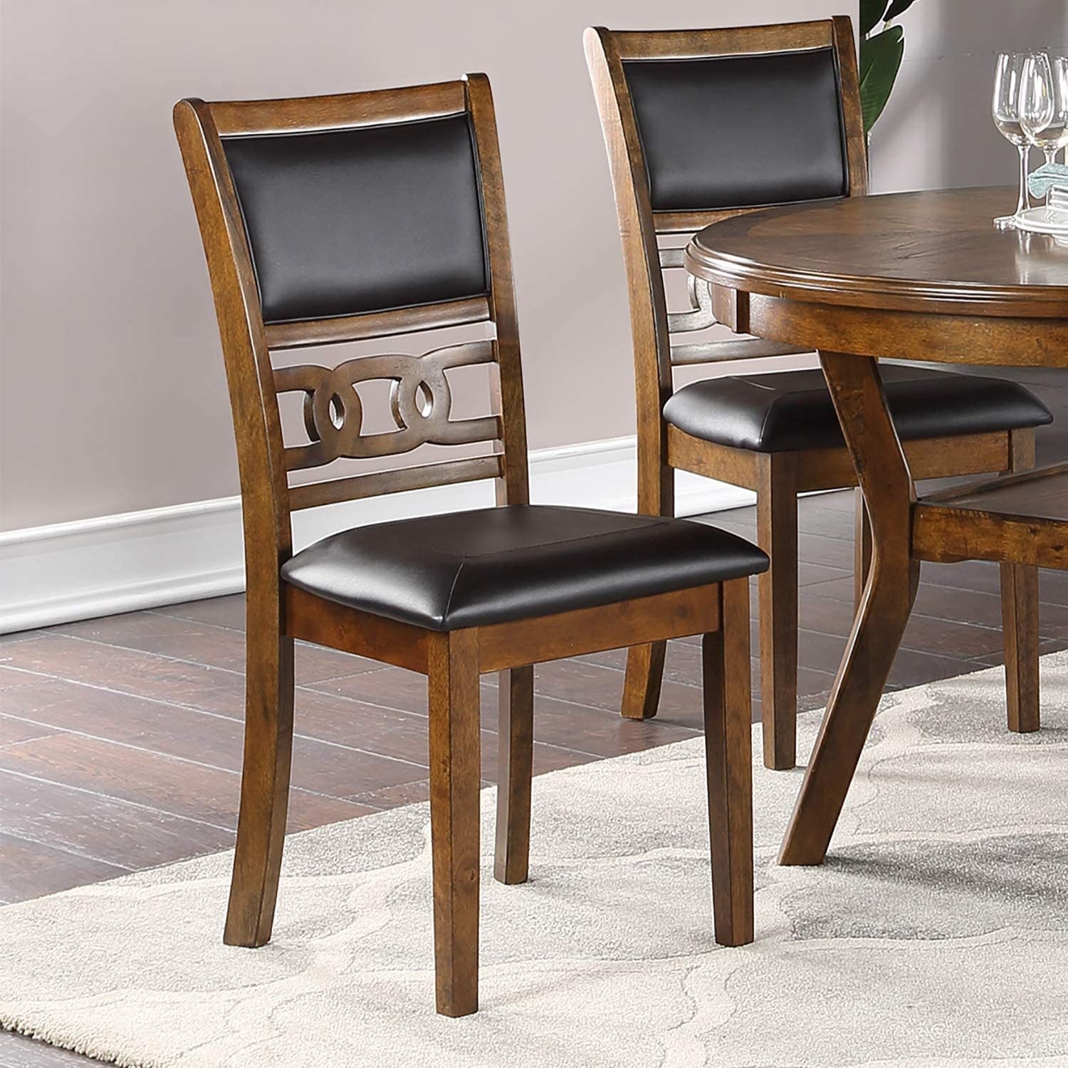 Walnut Finish Dining Room Chairs Set of 2 - Padded Cushion Seats with Unique Back Design - Perfect for Kitchen, Breakfast Nook & Formal Dining Rooms