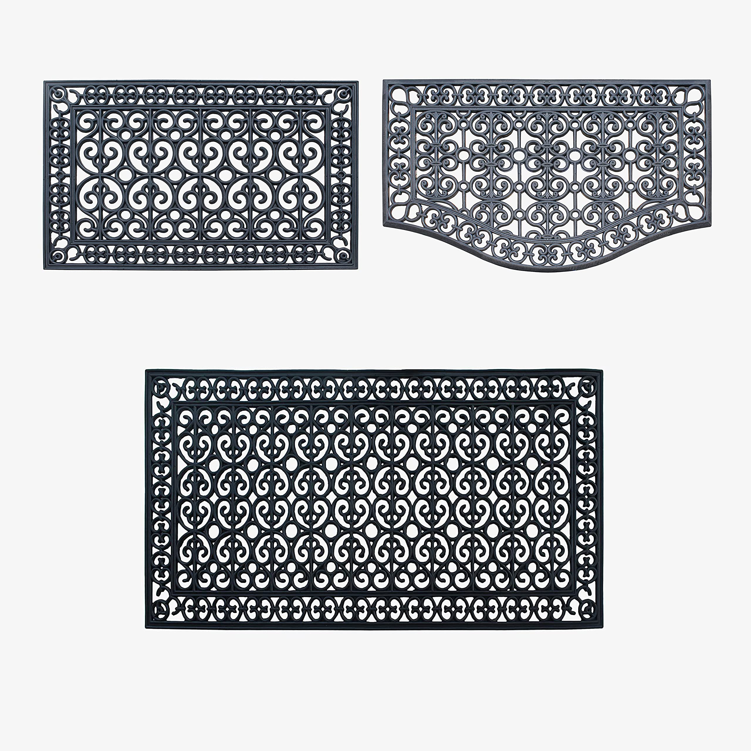 A1HC 3-Piece Rubber Grill Doormat Set (30x60, 24x39, 24x36) - Heavy Duty Indoor Outdoor Entrance Mats for Front Door, Patio & Garage - Scrape Shoes Clean of Dirt & Grime - Perfect for Home, Apartment & Office Use
