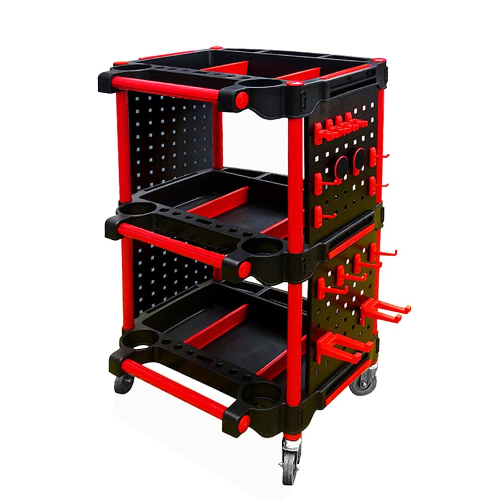Professional Car Detailing Cart with 4 Side Hanging Plates & Hooks - Mobile Utility Organizer for Mechanics & Auto Detailers - Perfect for Car Wash, Waxing & Repair Workstations