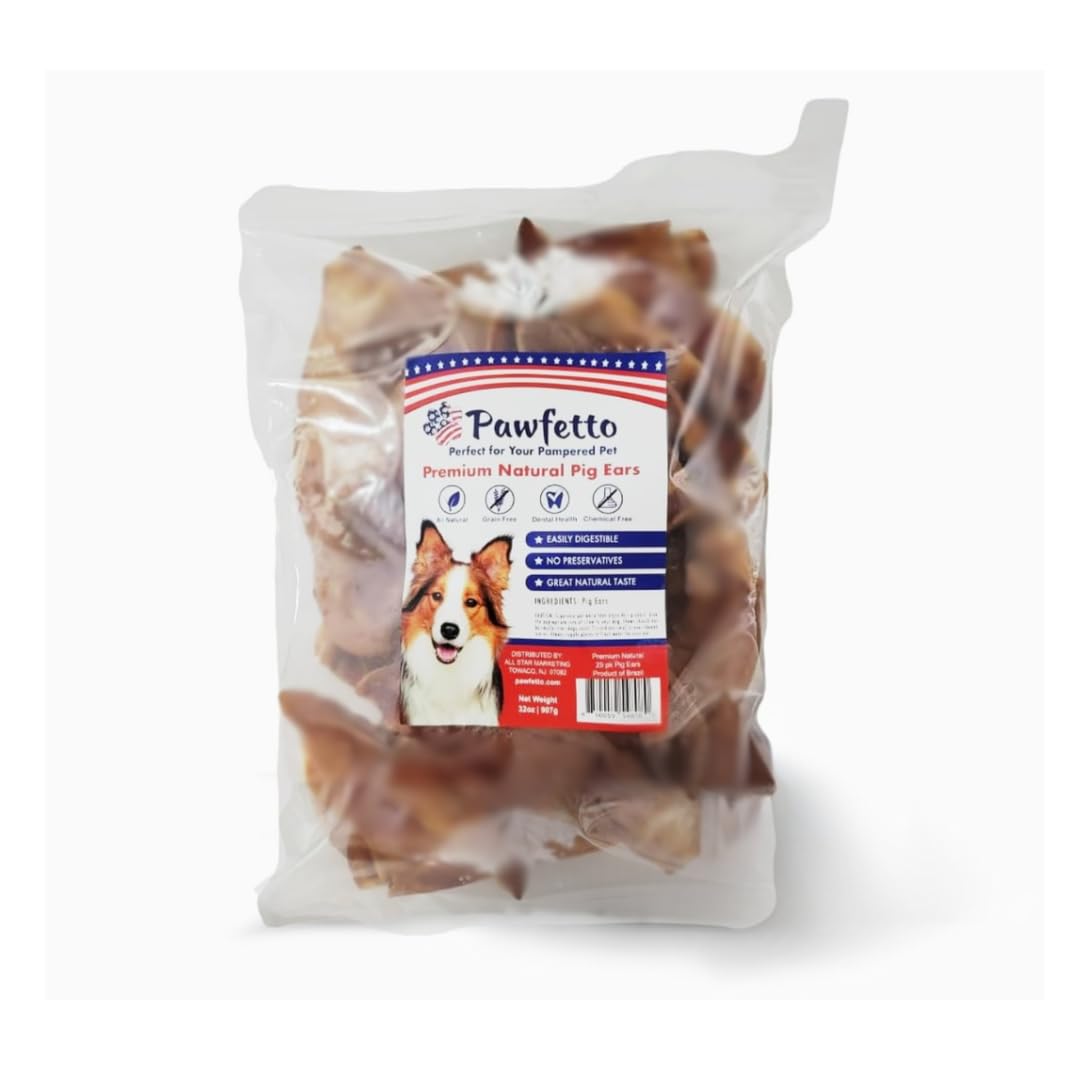 Premium Natural Whole Pig Ears Dog Treats - Easily Digestible, Long-Lasting Chews for Medium & Large Dogs (25 Count) - Perfect for Training Rewards, Dental Health & Anxiety Relief