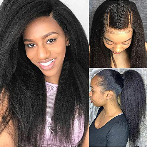 13x4 Kinky Straight Lace Front Wig Human Hair with Baby Hair - Pre Plucked Yaki Straight Glueless Peruvian Lace Frontal Wig for Women (28 Inch) | Perfect for Daily Wear, Cosplay & Special Occasions