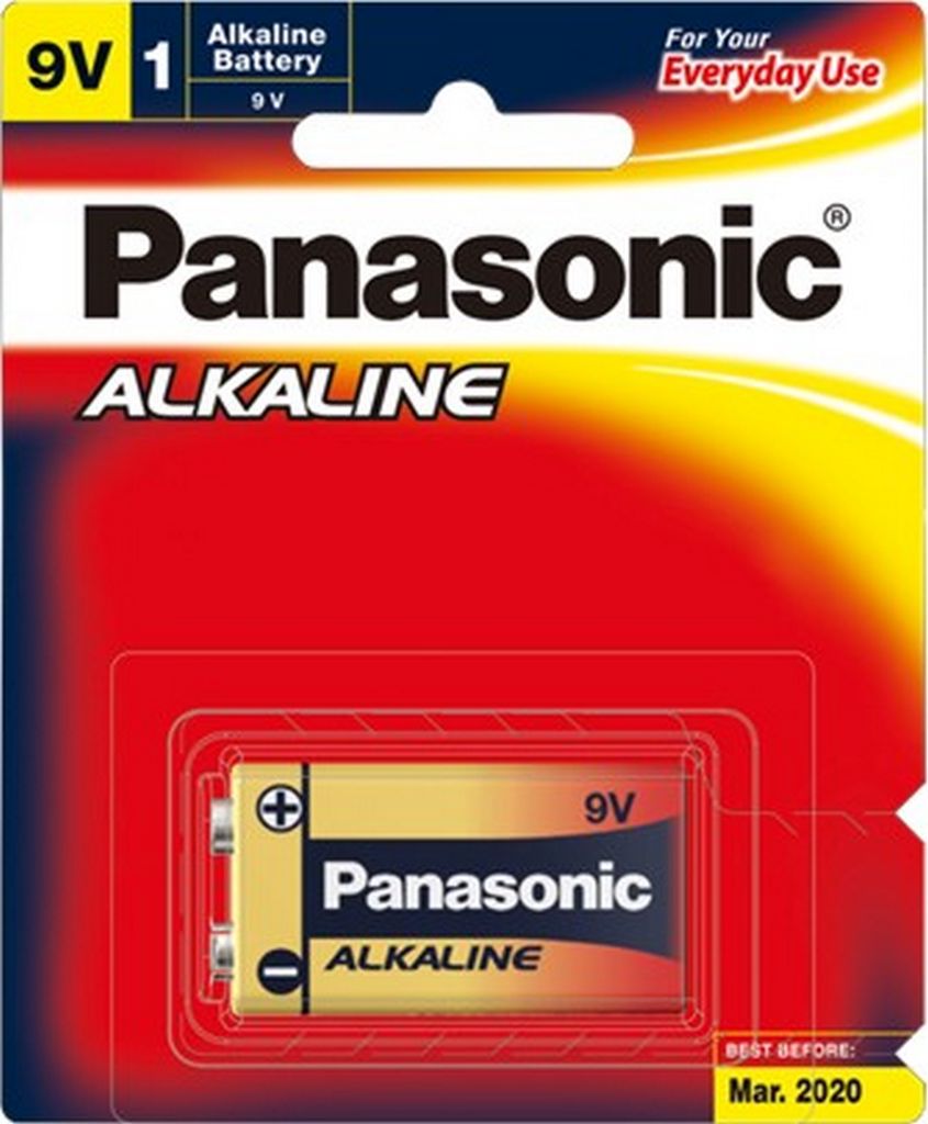 Panasonic Alkaline 9V Battery 6LR61T/1B - Long-Lasting Power for Smoke Detectors, Toys & Electronics
