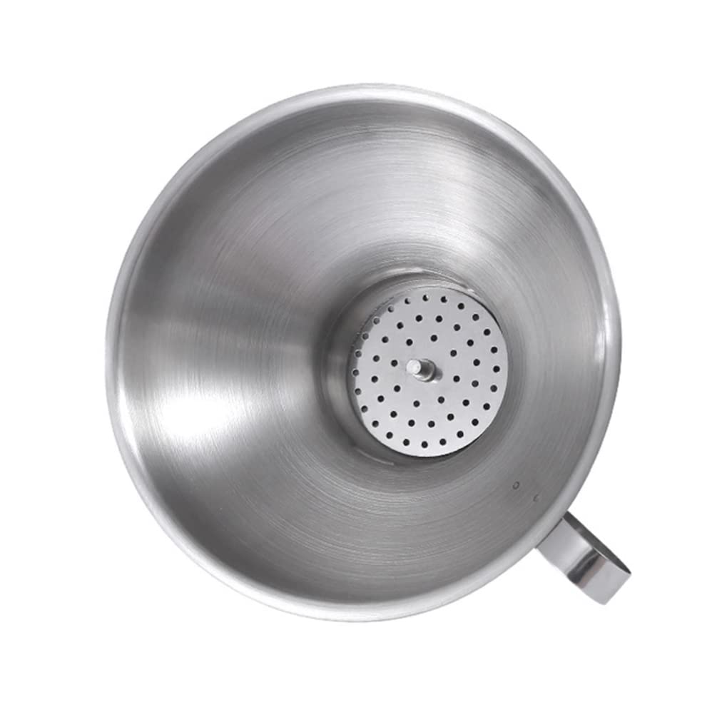 PACKOVE Kitchen Funnel with Strainer Mesh Filter - Premium Cooking Oil, Tea, Juice & Dry Ingredients Filling Funnel - Durable Handle for Easy Bottle & Container Use - Perfect for Baking, Canning & Meal Prep