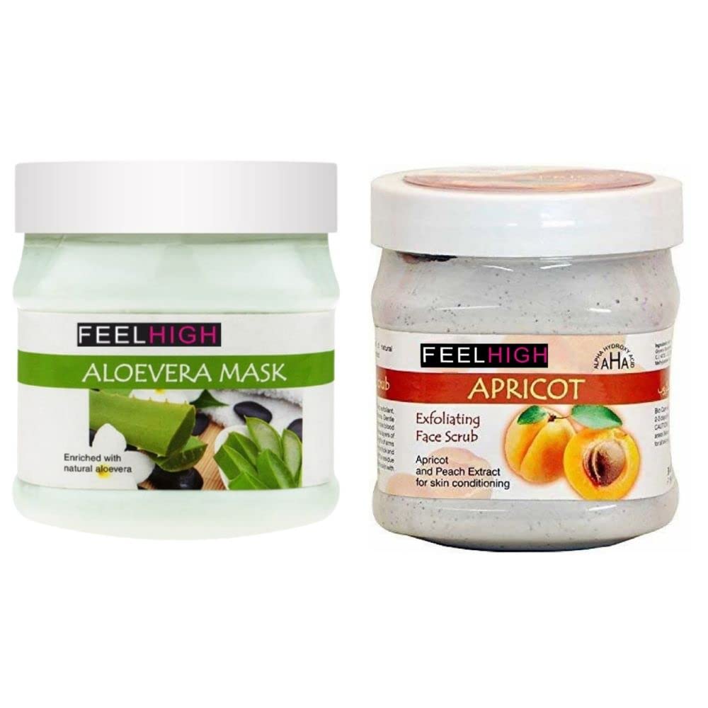 Feelhigh Aloe Vera & Apricoat Scrub Face & Body Mask Set - Hydrating & Exfoliating Skin Care for Dry & Sensitive Skin - Spa Day & At-Home Self Care Routine (2-Piece Kit)
