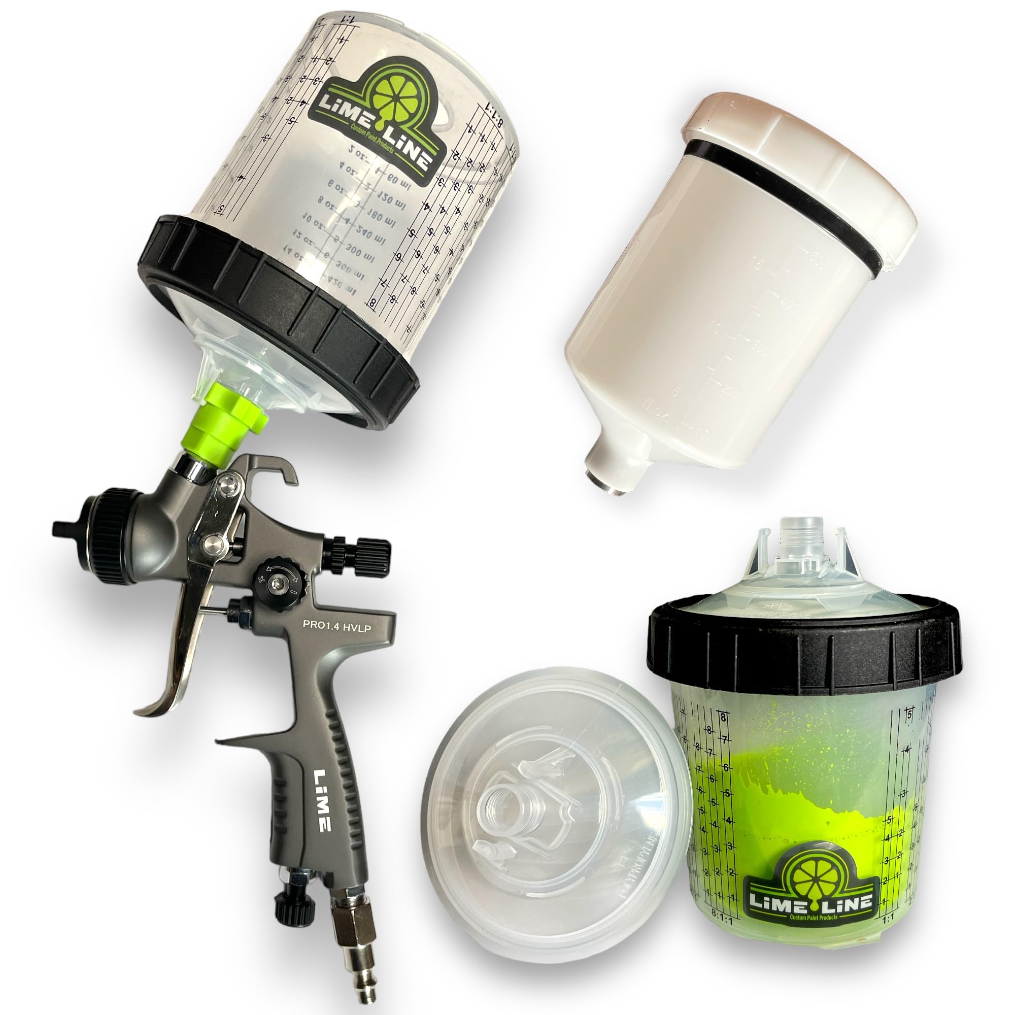 Lime LiNE 1.4 mm PRO HVLP Paint Spray Gun for Automotive Basecoats, Clearcoats & Primers - Includes Disposable Paint Cup Setup | Perfect for Car Painting, DIY Projects & Professional Auto Body Work