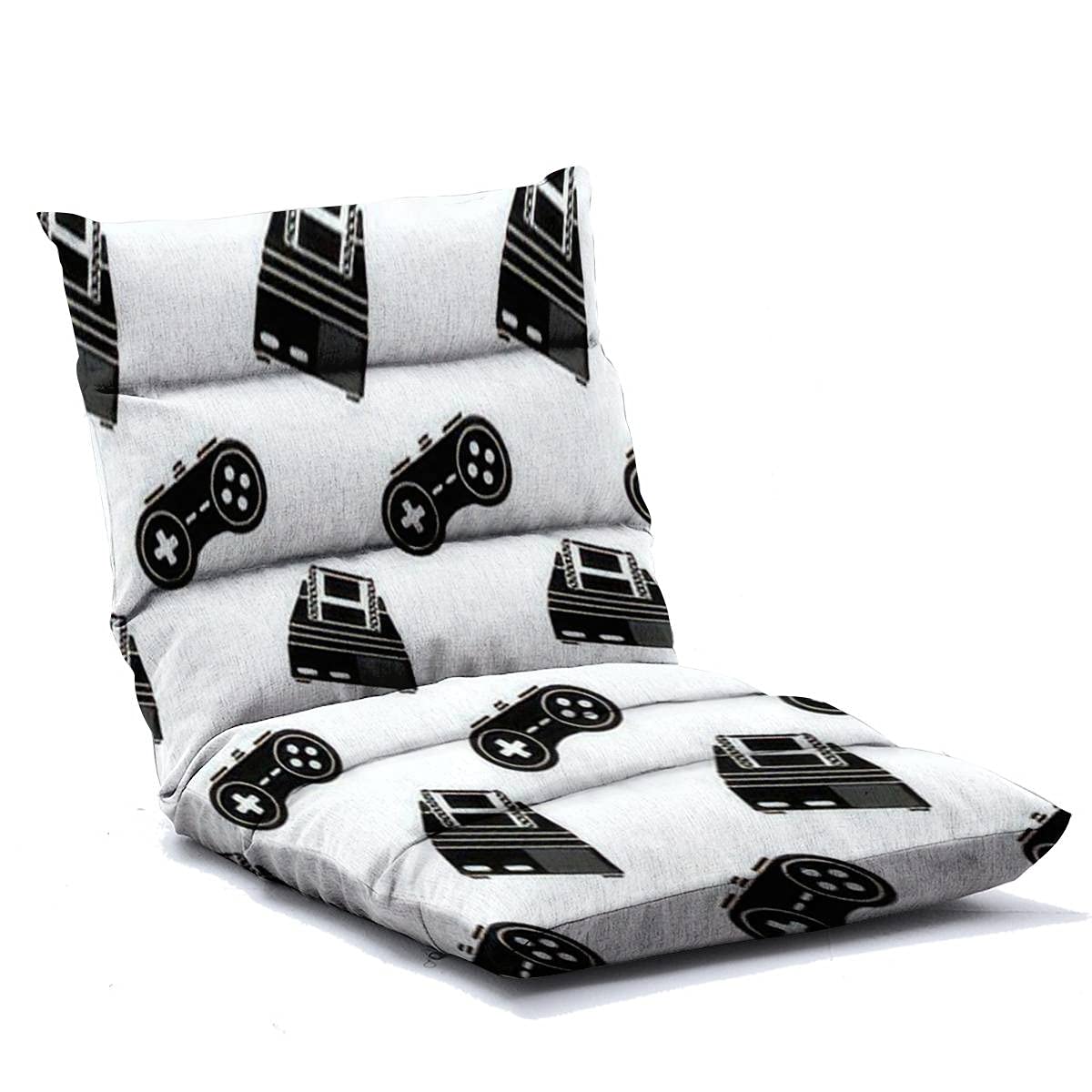 Retro Video Game Console & Gamepad Pattern Floor Lounger - 6-Position Adjustable Memory Foam Folding Chair for Kids & Adults - Perfect for Gaming, Reading, Watching TV & Relaxing in Living Room or Bedroom