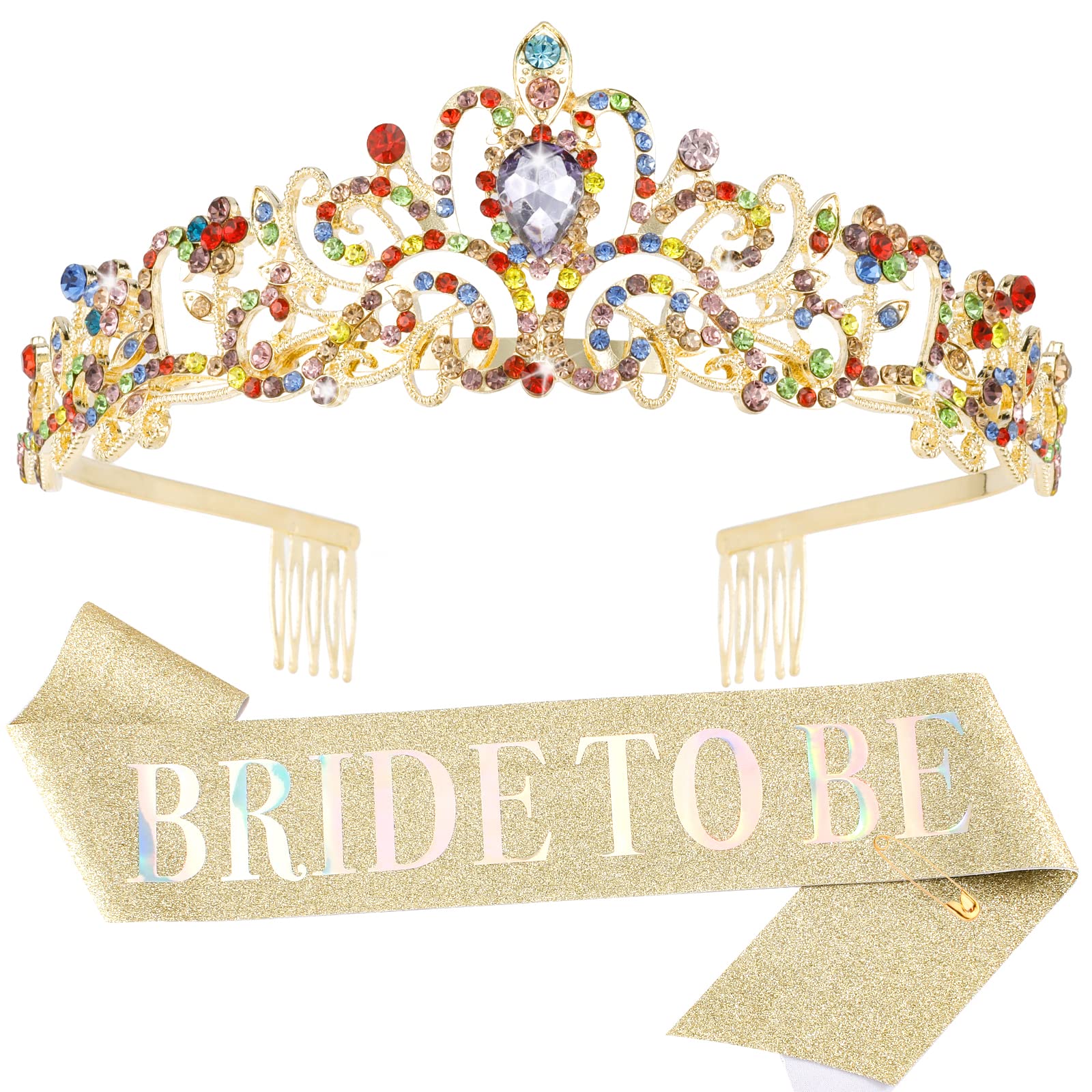 Bride To Be Sash & Crystal Crown Set - Elegant Bridal Shower Decorations, Bachelorette Party Gifts for Bride, Wedding Accessories Kit (Perfect for Bridal Showers, Bachelorette Parties & Wedding Rehearsals)
