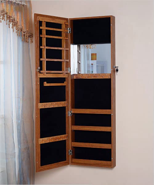 Wall Mount & Over The Door Jewelry Organizer with Mirror - Hanging Jewelry Cabinet for Necklaces, Rings & Earrings - Perfect for Bedroom, Closet & Bathroom Storage