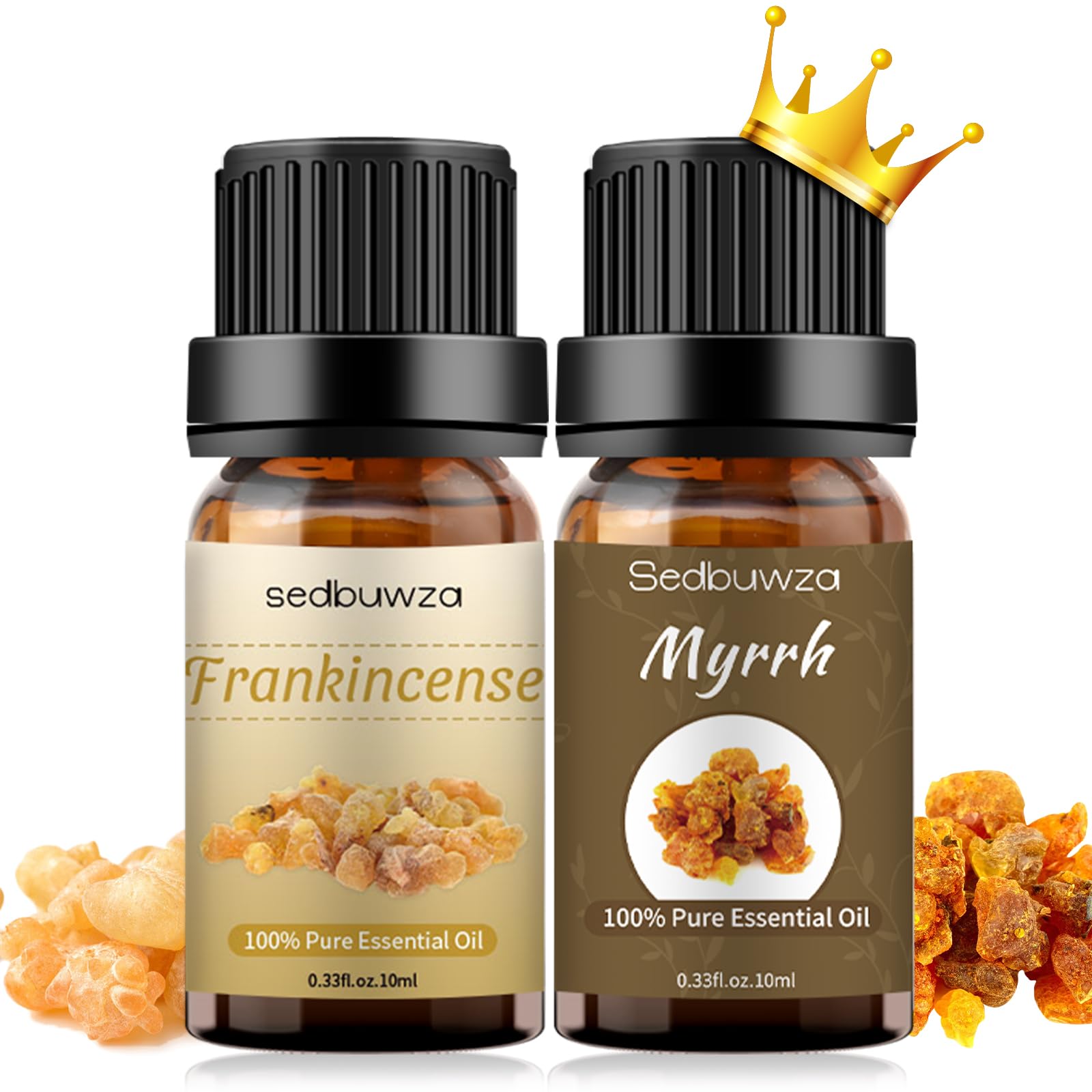Premium Myrrh & Frankincense Essential Oil Set - 100% Pure Aromatherapy Oils for Diffusers, Massage, Soap & Candle Making (2x10ml) - Relaxation, Meditation & Spiritual Healing
