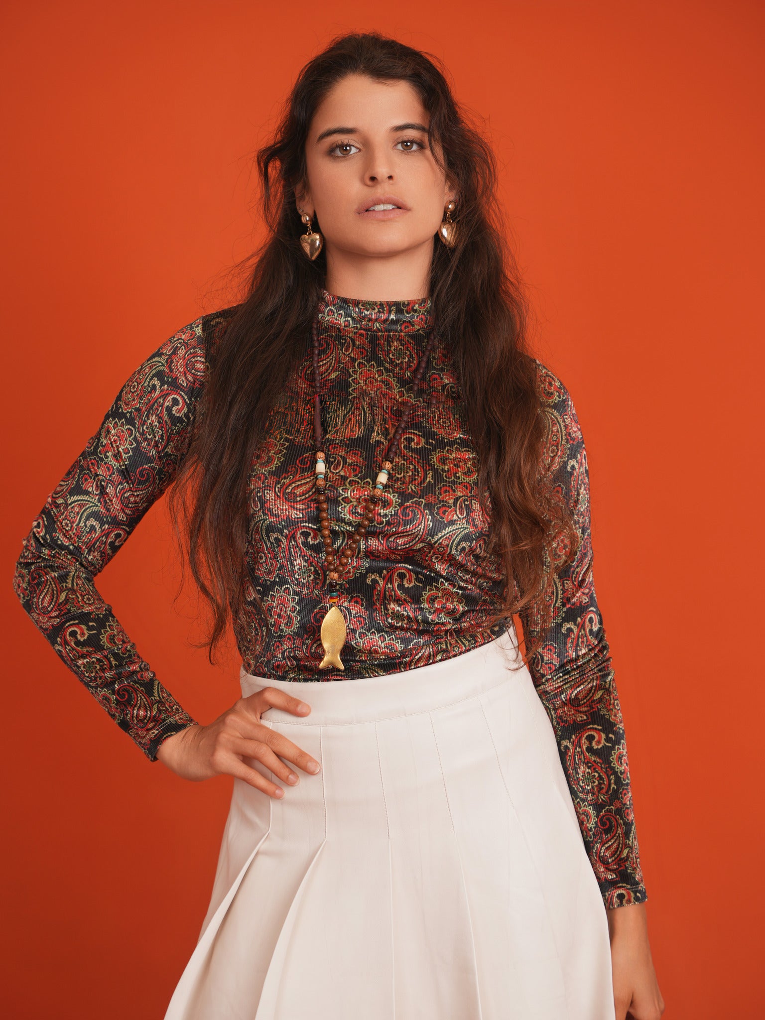 Stylish Paisley Print Stretch Knit Top for Women - Comfortable & Fashionable Blouse for Casual Wear, Office & Date Night