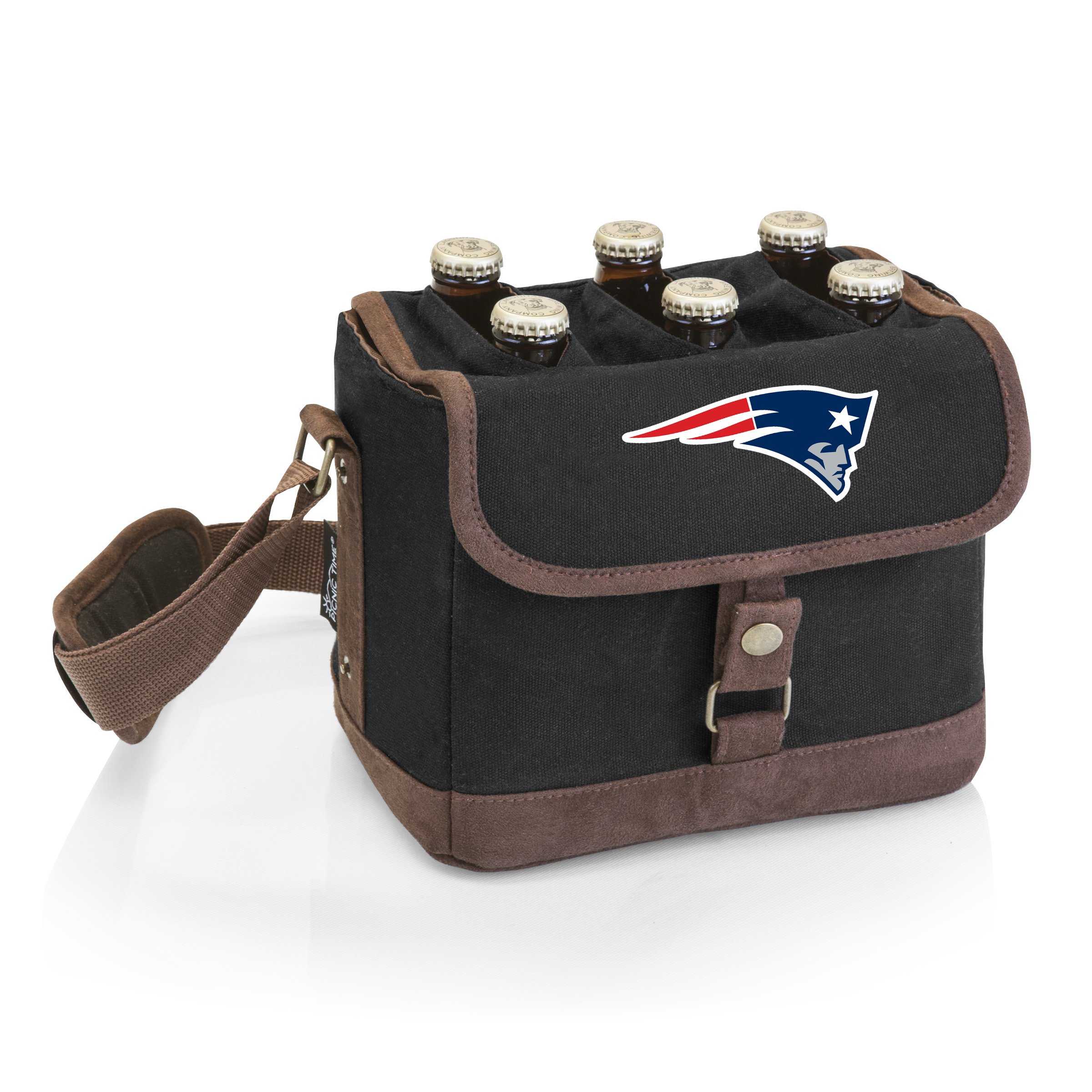 Washington Commanders NFL Beer Caddy & Cooler Tote with Opener - 6-Pack Insulated Cooler for Tailgating, Picnics & Gameday Parties (Black with Brown Accents)
