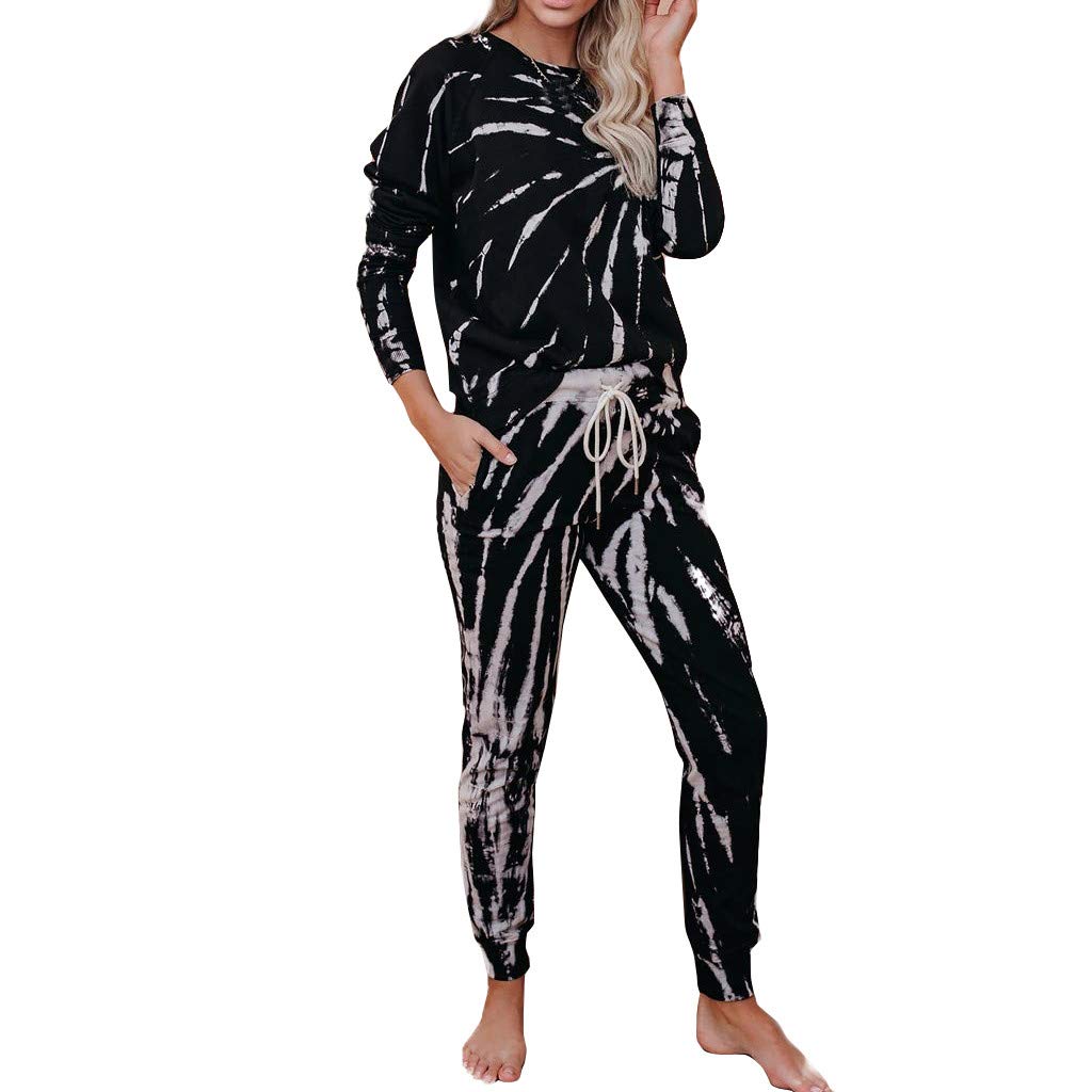 iQKA 2-Piece Women's Tie Dye Tracksuit Set - Long Sleeve Pullover Top & Pants Lounge Wear - Comfortable Pajama Set for Women - Perfect for Sleepwear, Yoga, and Relaxing at Home