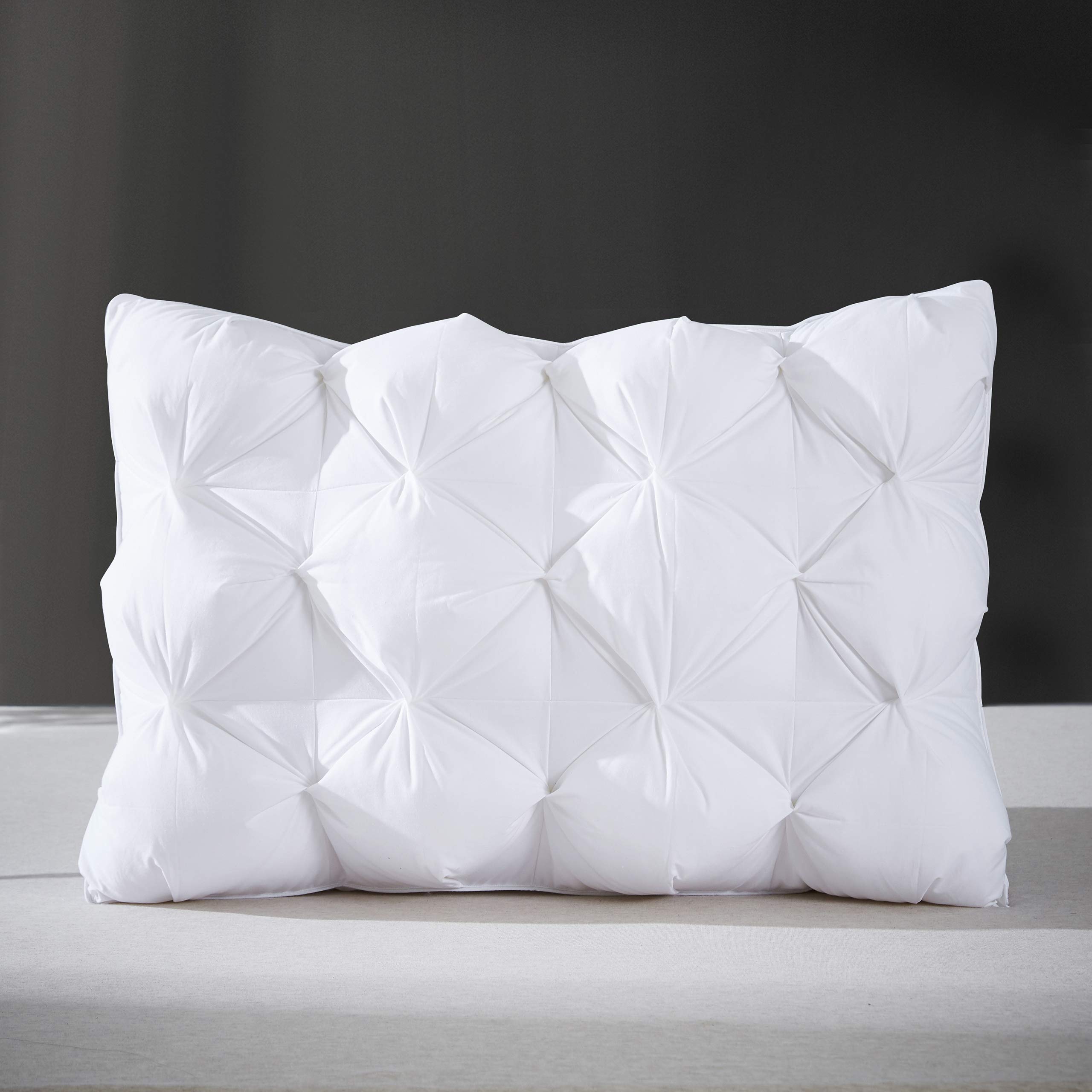 Premium Goose Feather Pillow Queen Size - 100% Cotton Luxury Bed Pillow with Pinch Pleat & Gusset Wall Design (20