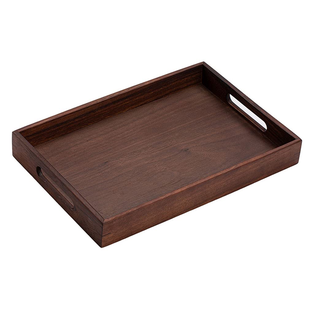 Wooden Serving Tray with Handle - Rectangle Breakfast, Sushi, Snack, Bread, Dessert, Cake Plate Platter for Farmhouse Home Decor - Perfect for Brunch, Tea Parties, and Rustic Dining Tables