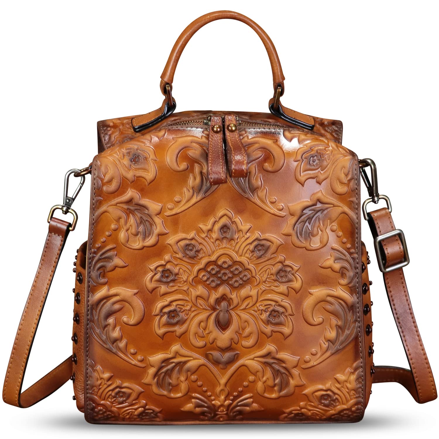 Genuine Leather Handbags for Women - Embossed Leather Backpack, Convertible Shoulder Bag & Satchel Purse - Perfect for Work, Travel & Everyday Use