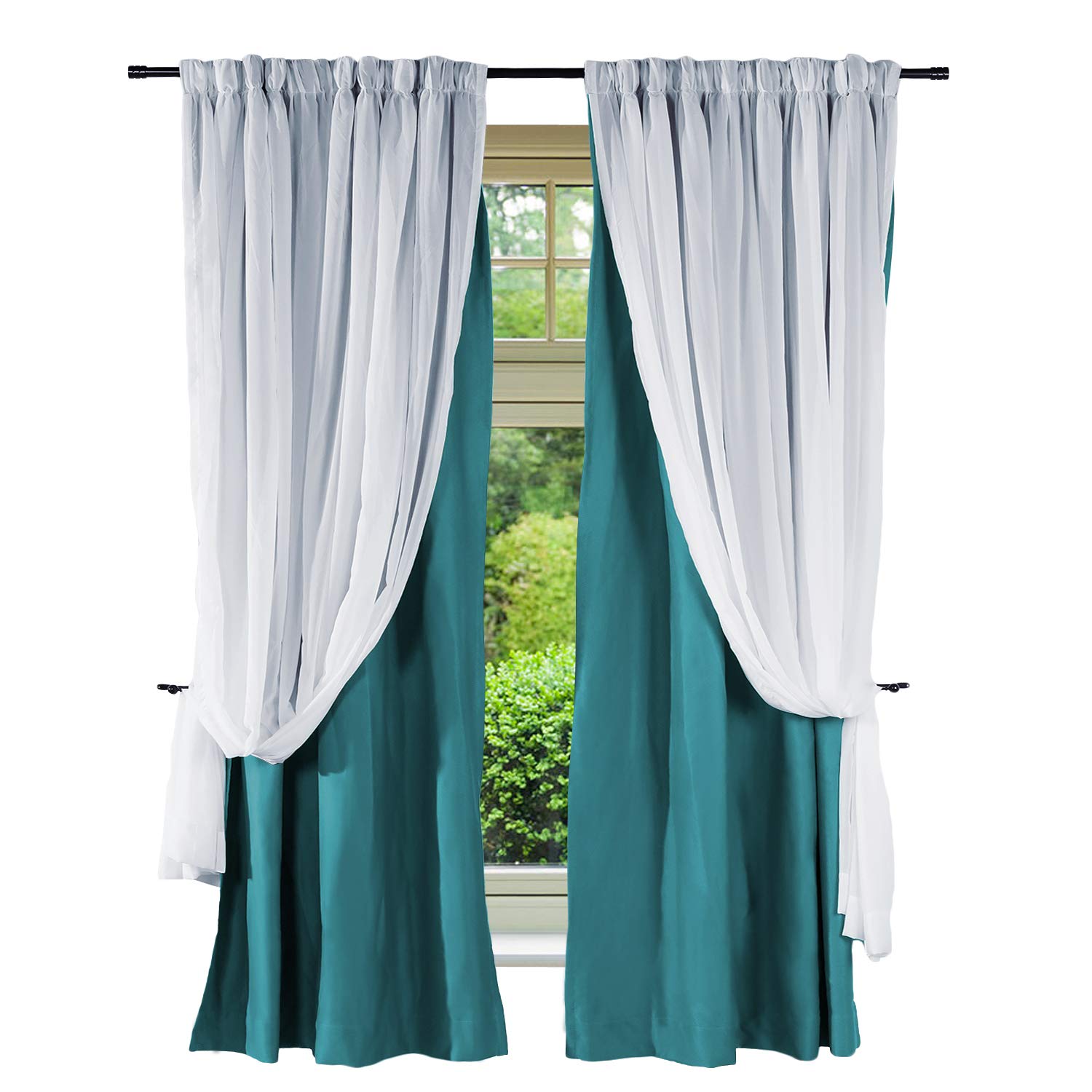 Frelement Double Layer Blackout Curtains for Patio Doors - Noise Reducing & Energy Saving Drapes with Flat Hooks, 2-in-1 Design for Meeting Rooms & Home Offices, 100