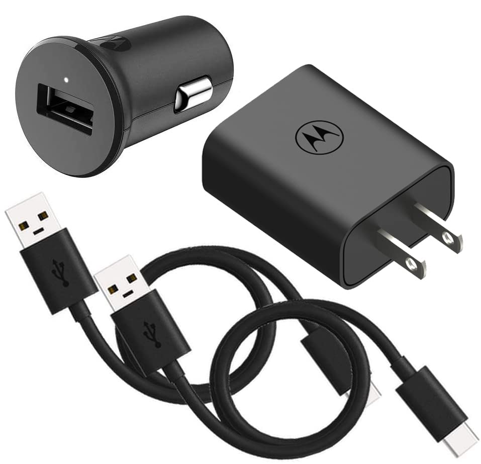 Motorola TurboPower Charging Bundle - 20W Fast Wall Charger & 18W Car Charger with 2 USB-A to USB-C Cables (1m) - Compatible with Moto G100, G Power 5G (2022/2023), G Stylus 5G (2022/2023), G 5G (2022/2023), Edge/Edge+ - Perfect for Home, Office & Travel Charging Needs