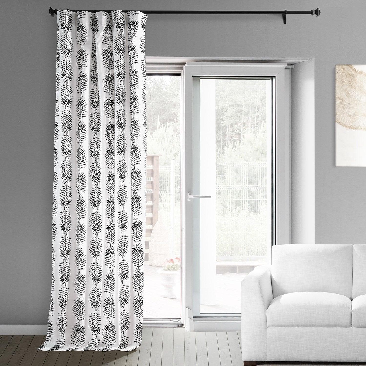 Custom Floral Printed Cotton Curtains in Sago Black Ink - Elegant Window Treatments for Living Room & Bedroom Decor