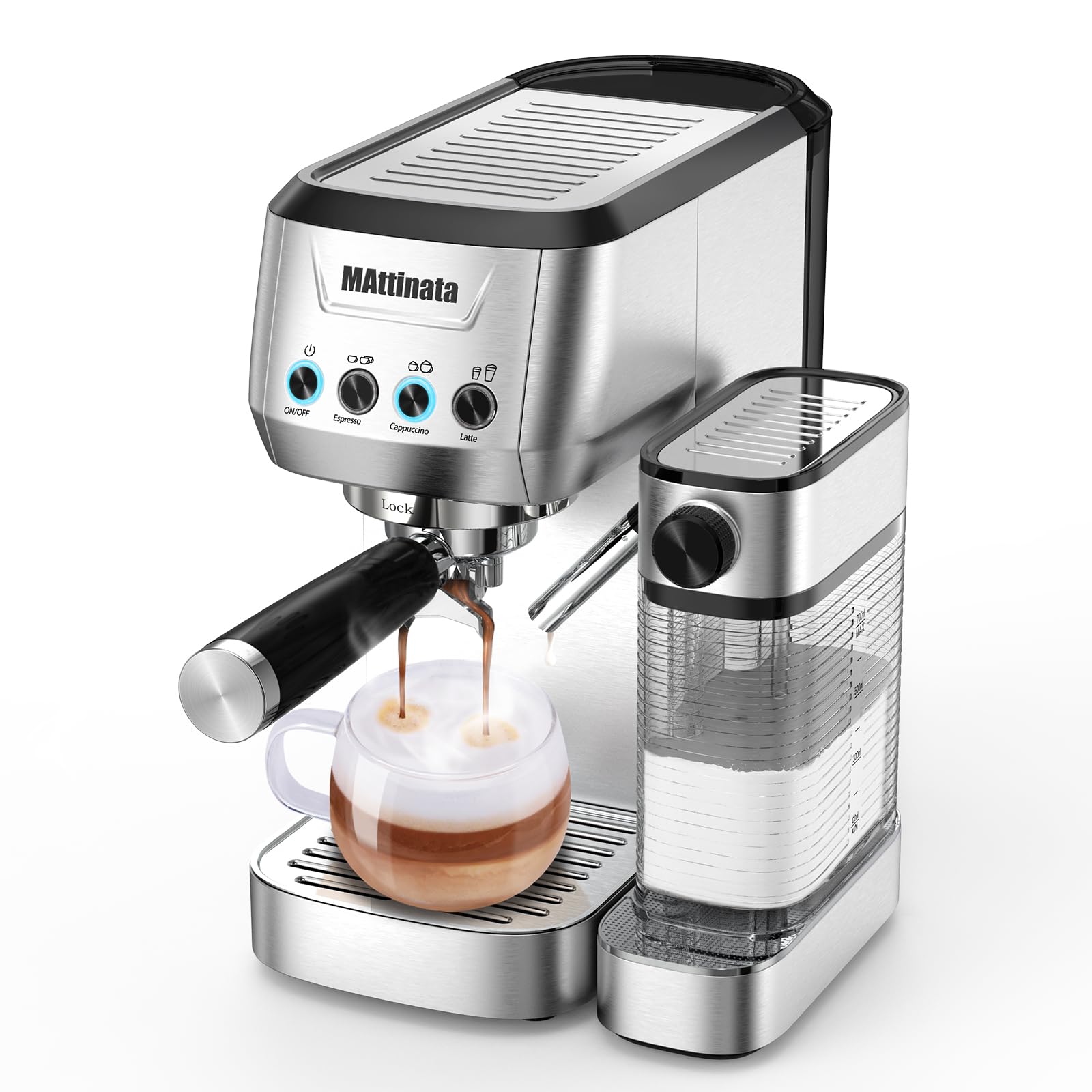 20 Bar Professional Cappuccino & Espresso Machine with Automatic Milk Frother - Compact Stainless Steel Latte Maker for Home, Office & Coffee Shops - Perfect for Morning Brews, Entertaining Guests & Barista-Quality Drinks
