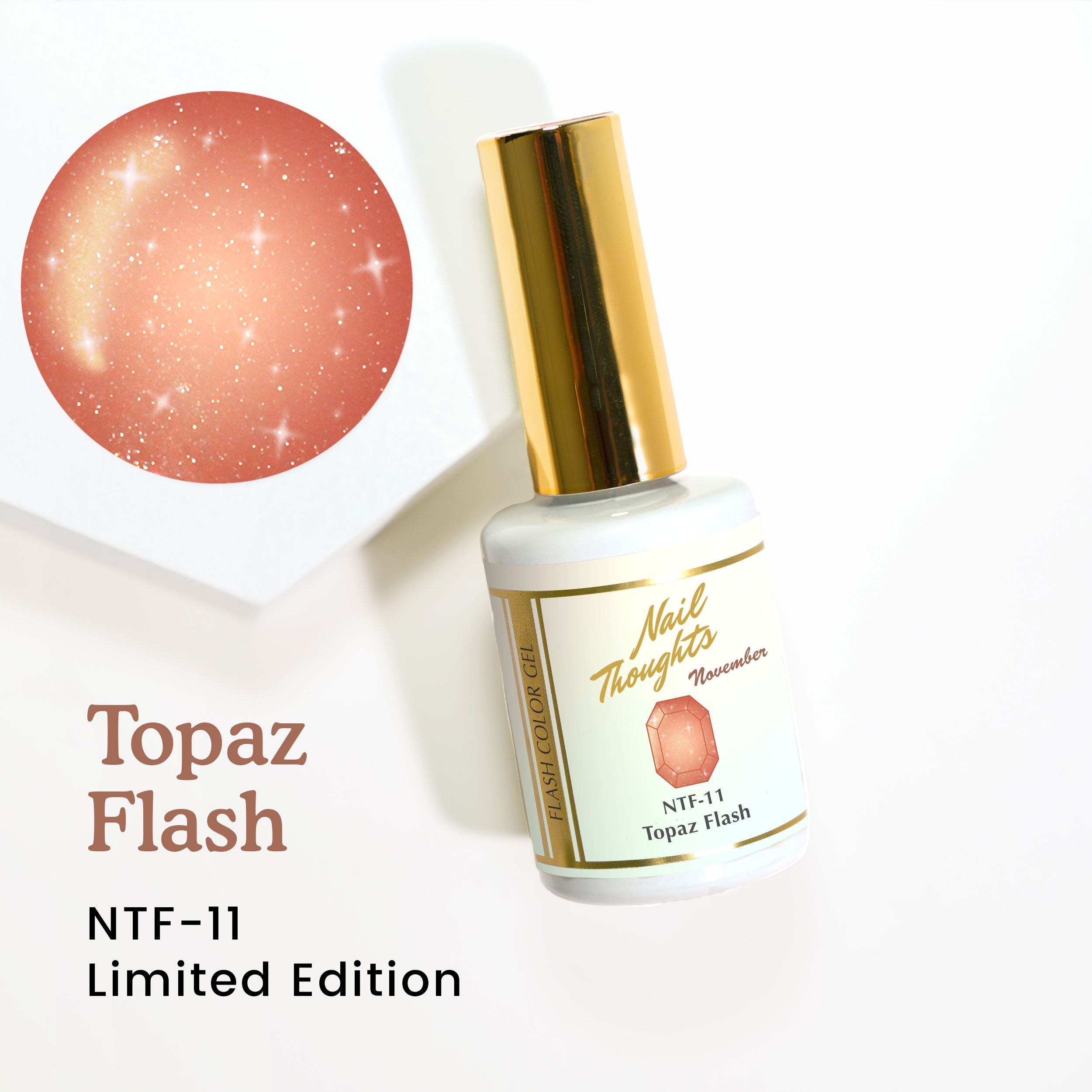 Nail Thoughts NTF 11 Topaz Flash Gel Polish - Long Lasting Nail Lacquer for Salon & Home Manicures - Perfect for Weddings, Parties & Special Occasions