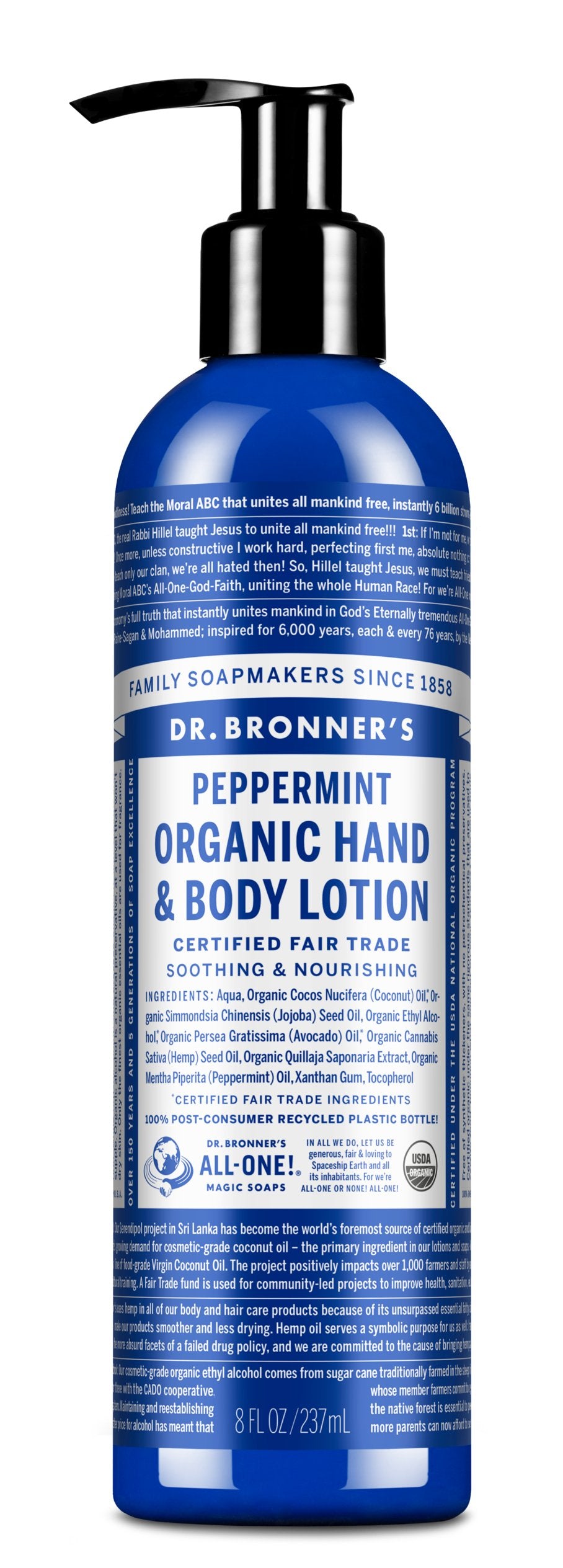 Dr. Bronner's Organic Peppermint Lotion - USDA Certified Organic, Vegan & Cruelty-Free Moisturizer for Dry Skin - Perfect for Daily Hydration & Aromatherapy