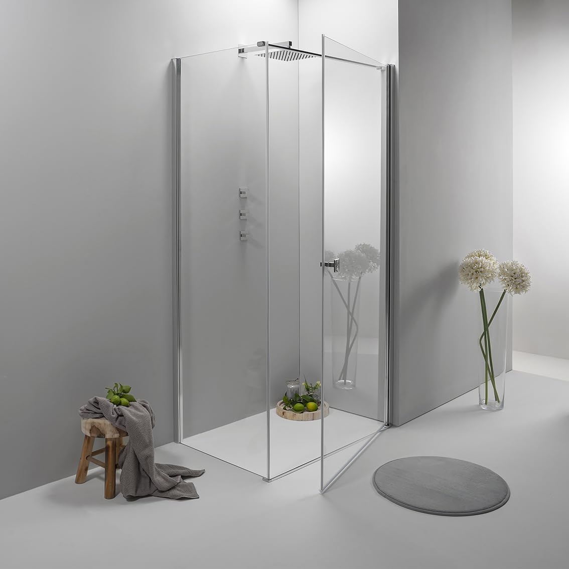 90x100cm Frameless Hinged Shower Enclosure with Fixed Glass Panel - Perfect for Modern Bathrooms & Spa-Like Showers