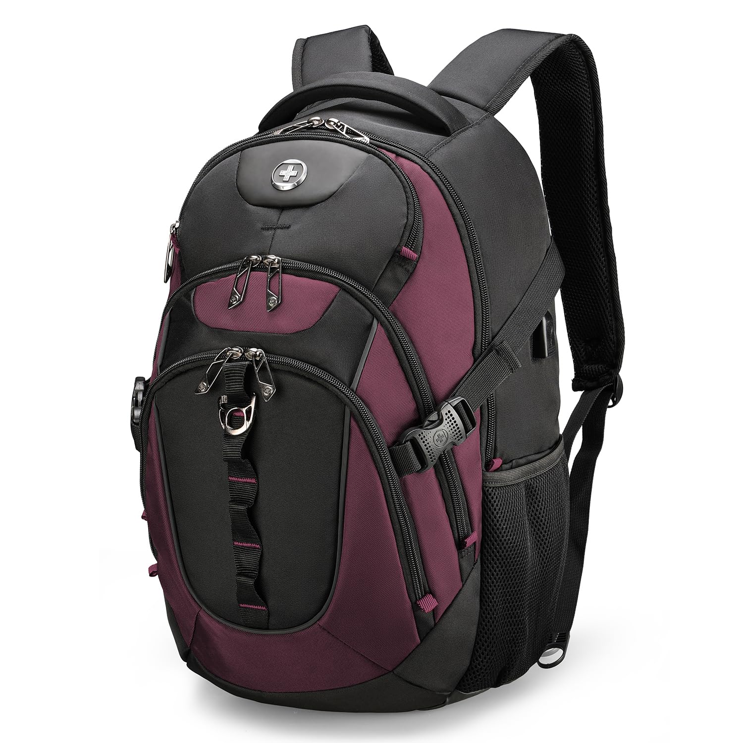 Swissdigital Business Laptop Backpack with USB Charging Port - Water Resistant Travel Backpack for 15.6 Inch Laptops - College Backpack for Men & Women (SD803-44 Angola Red/Black) - Perfect for Work, School & Business Travel