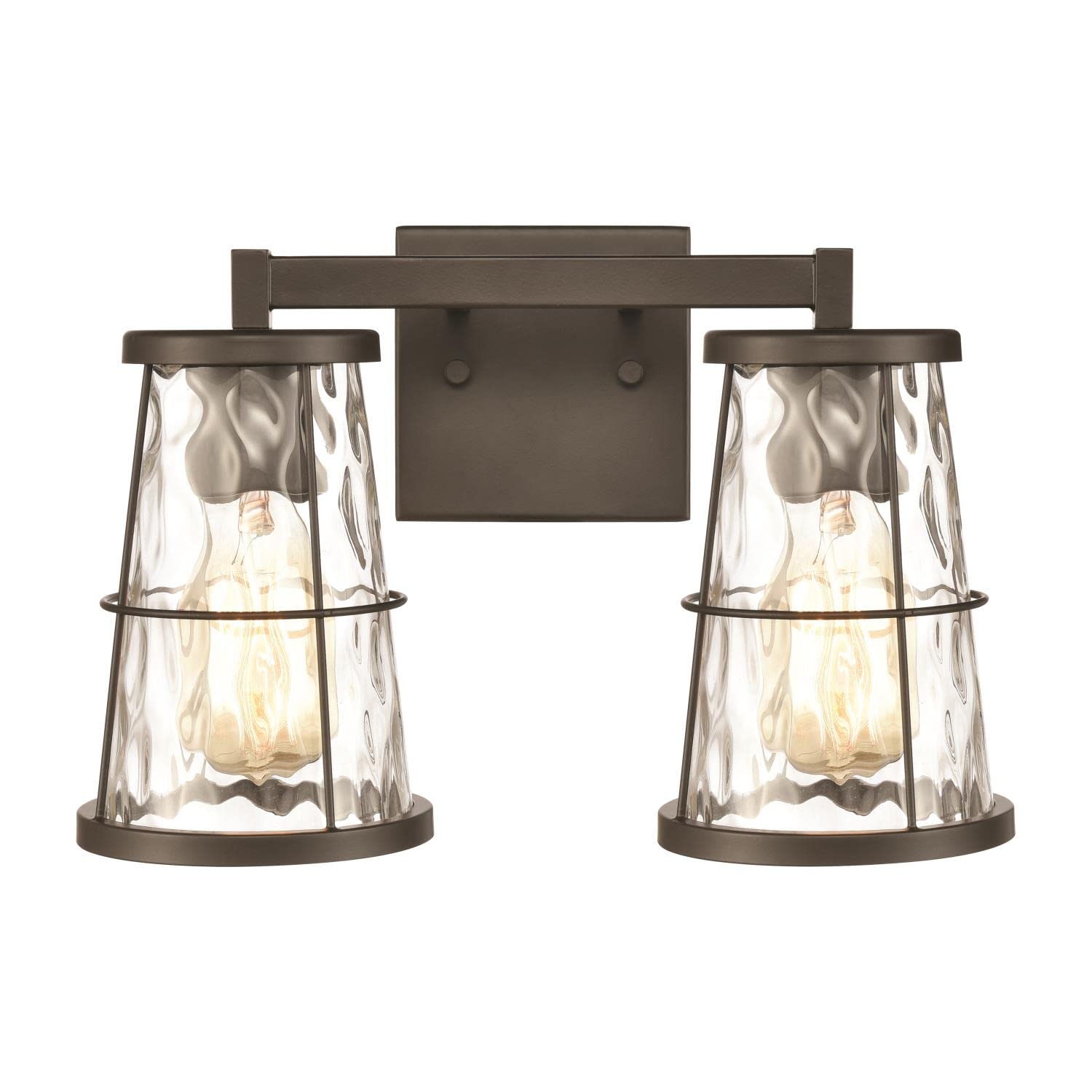 Kendrix 2-Light Vanity Light in Oil Rubbed Bronze with Water Glass - Modern Bathroom Lighting Fixture for Mirror, Dresser & Makeup Area