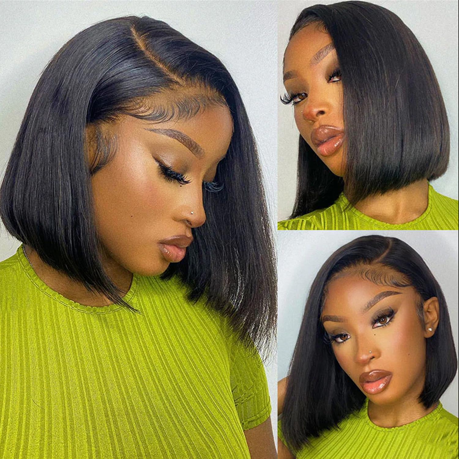 13x4 HD Lace Front Human Hair Bob Wig - 200% Density Bleached Knots Bone Straight Blunt Cut Pre-Plucked Natural Hairline for Black Women | Perfect for Daily Wear, Parties & Special Occasions